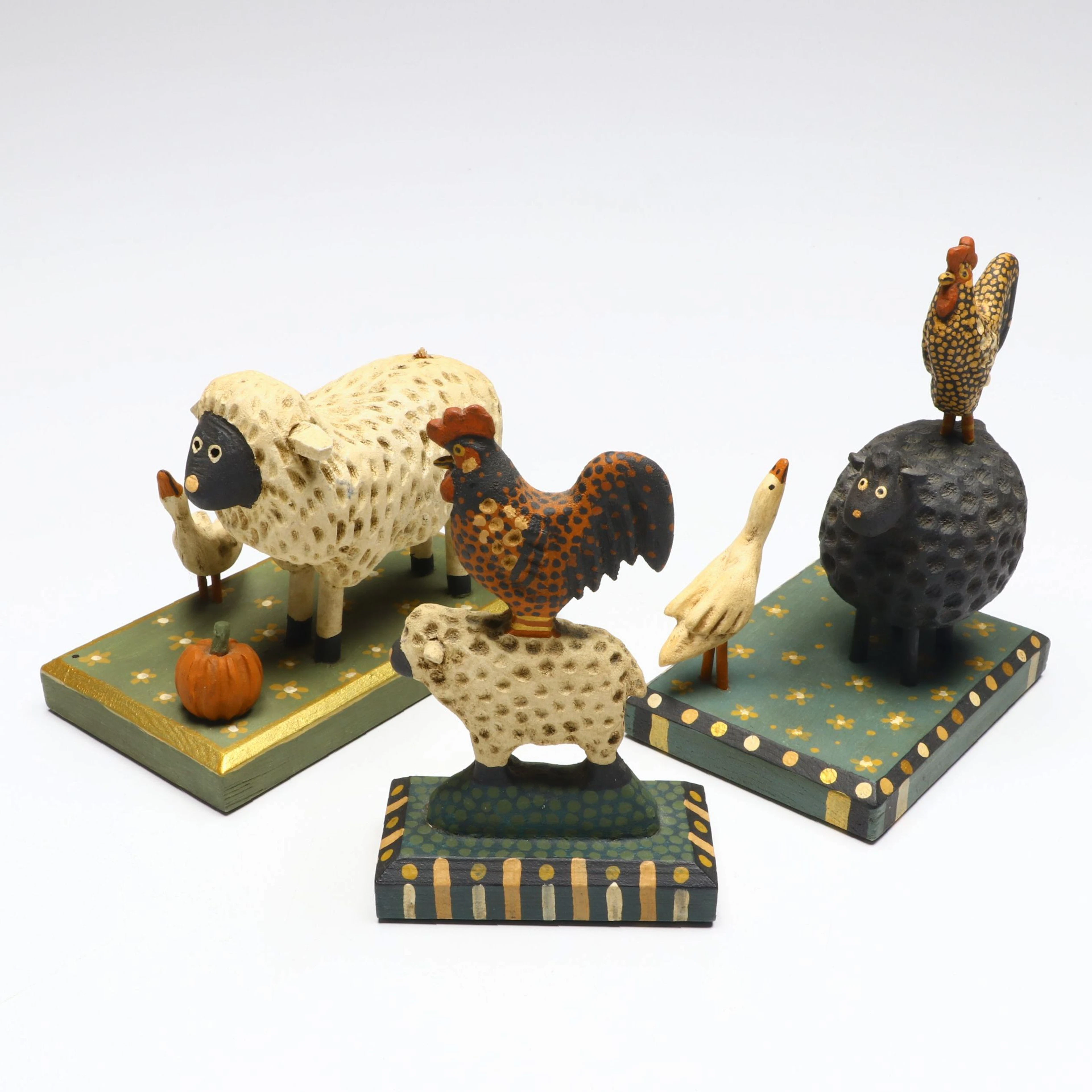 G. Voyzey Folk Art Hand-Carved Wood Farm Animal Figurines