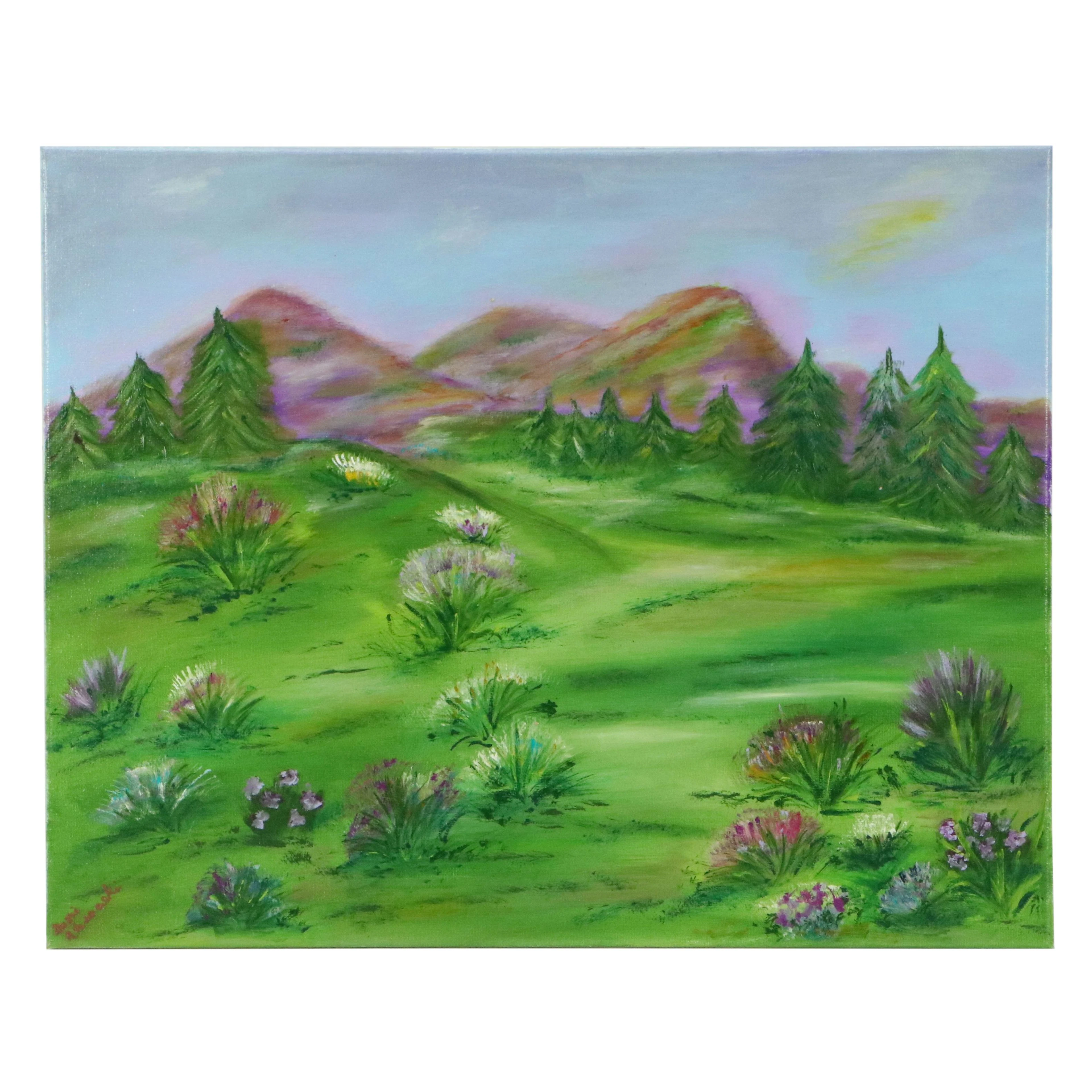 Dottie Abramowski Oil Painting of Mountain Landscape, 21st Century