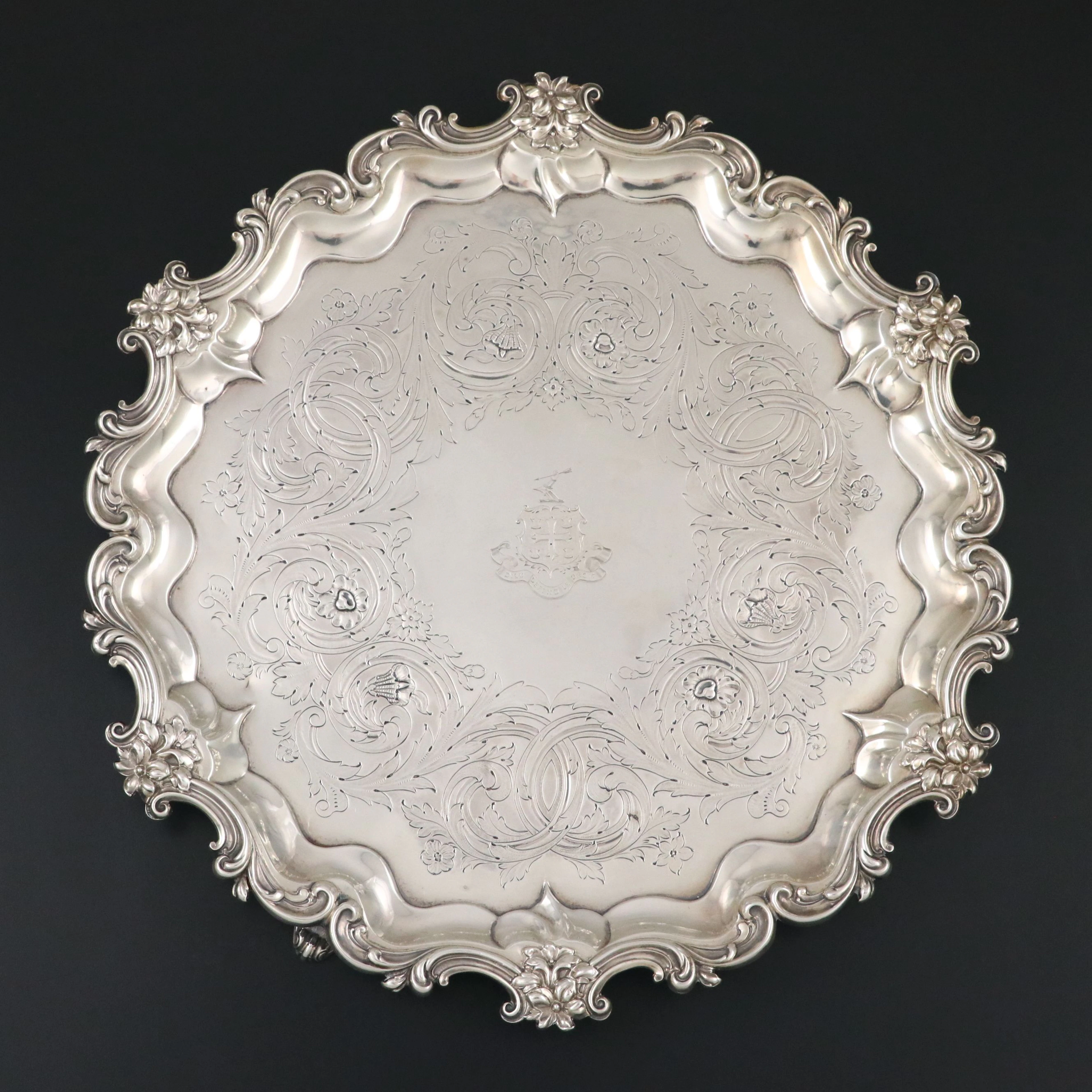 Joseph & Albert Savory English Armorial Engraved Sterling Silver Salver, 1837