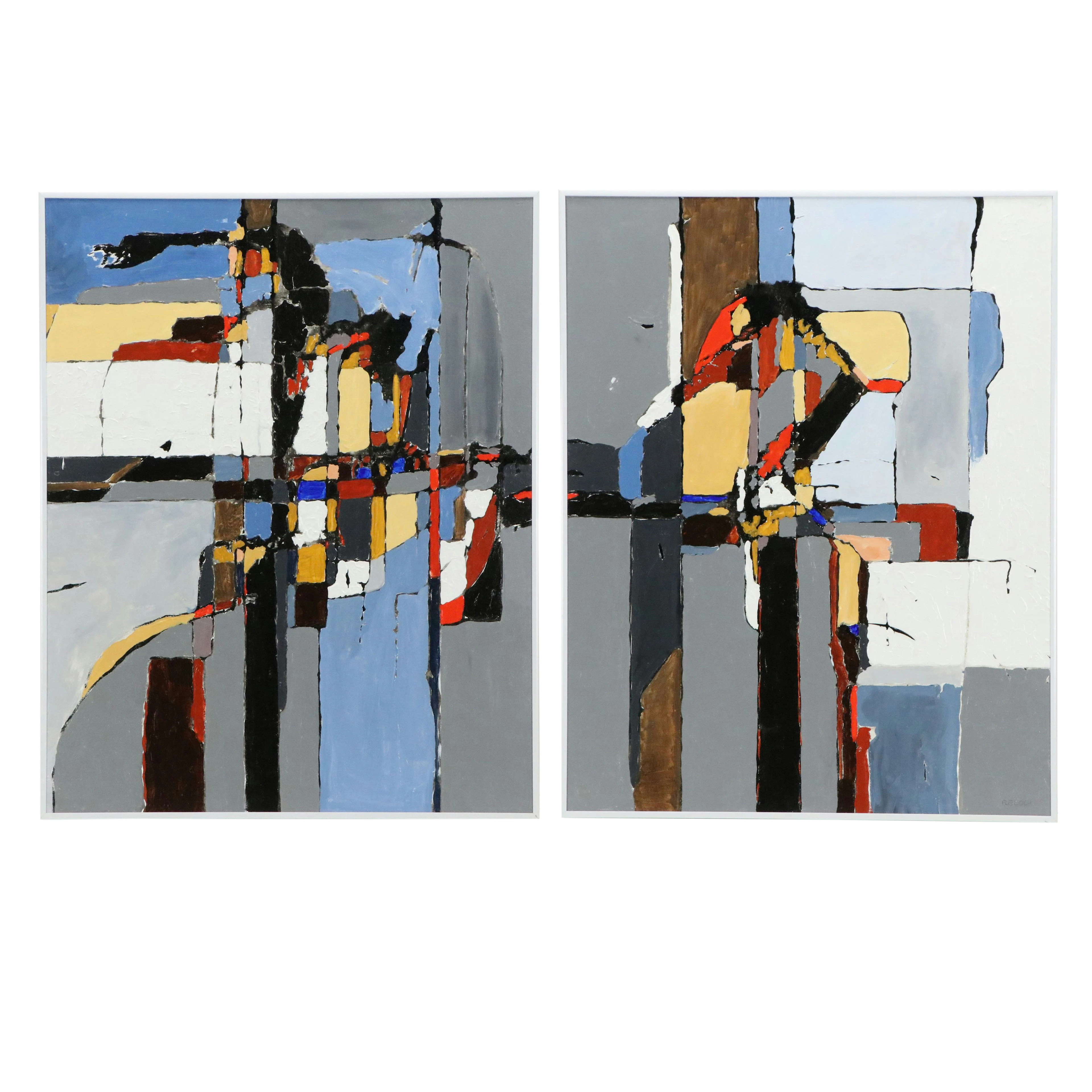 Rosemarie Bloch Abstract Acrylic Diptych Painting "Second," 1999