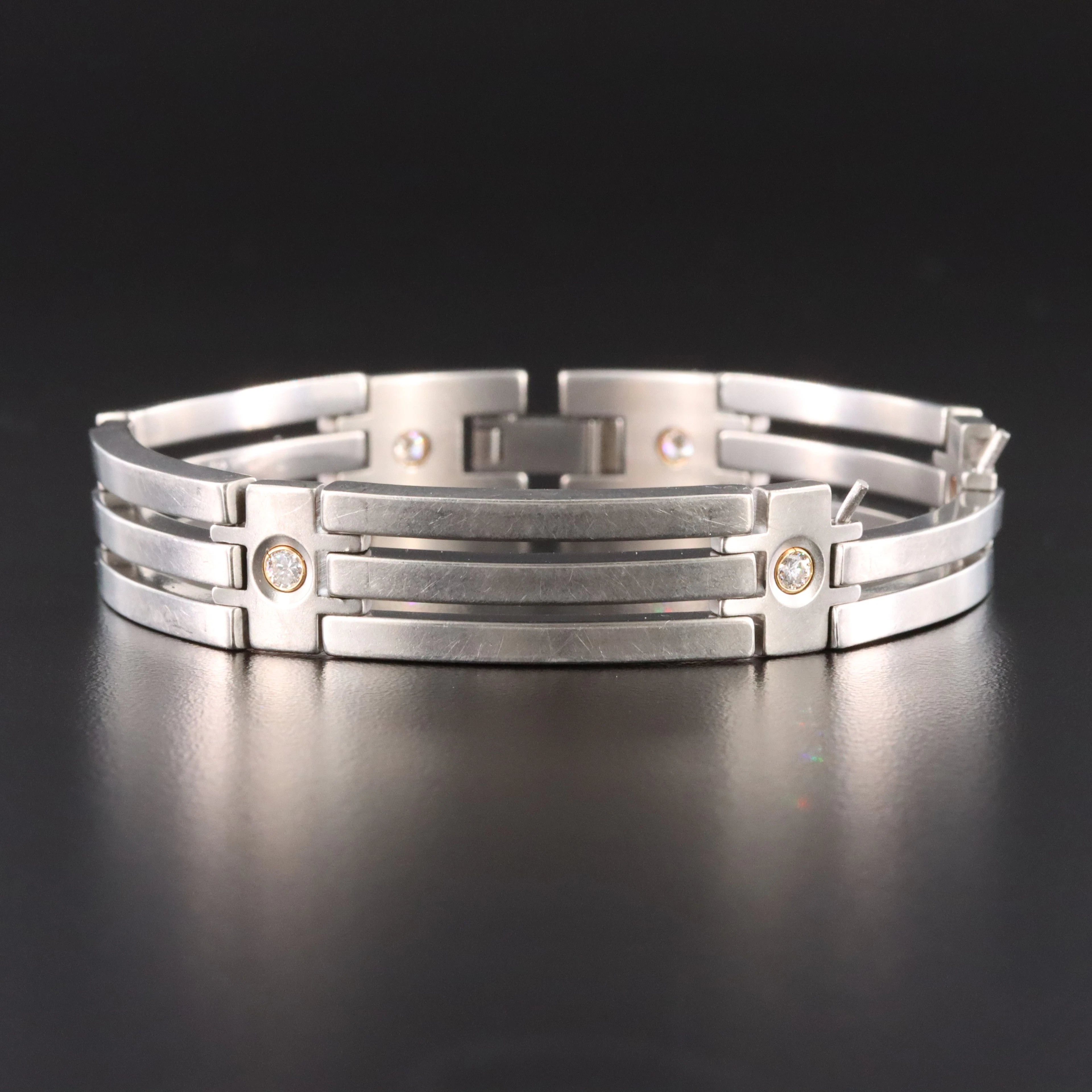 Titanium Men's Gate Link Panel Bracelet with 18K and Diamond Accents