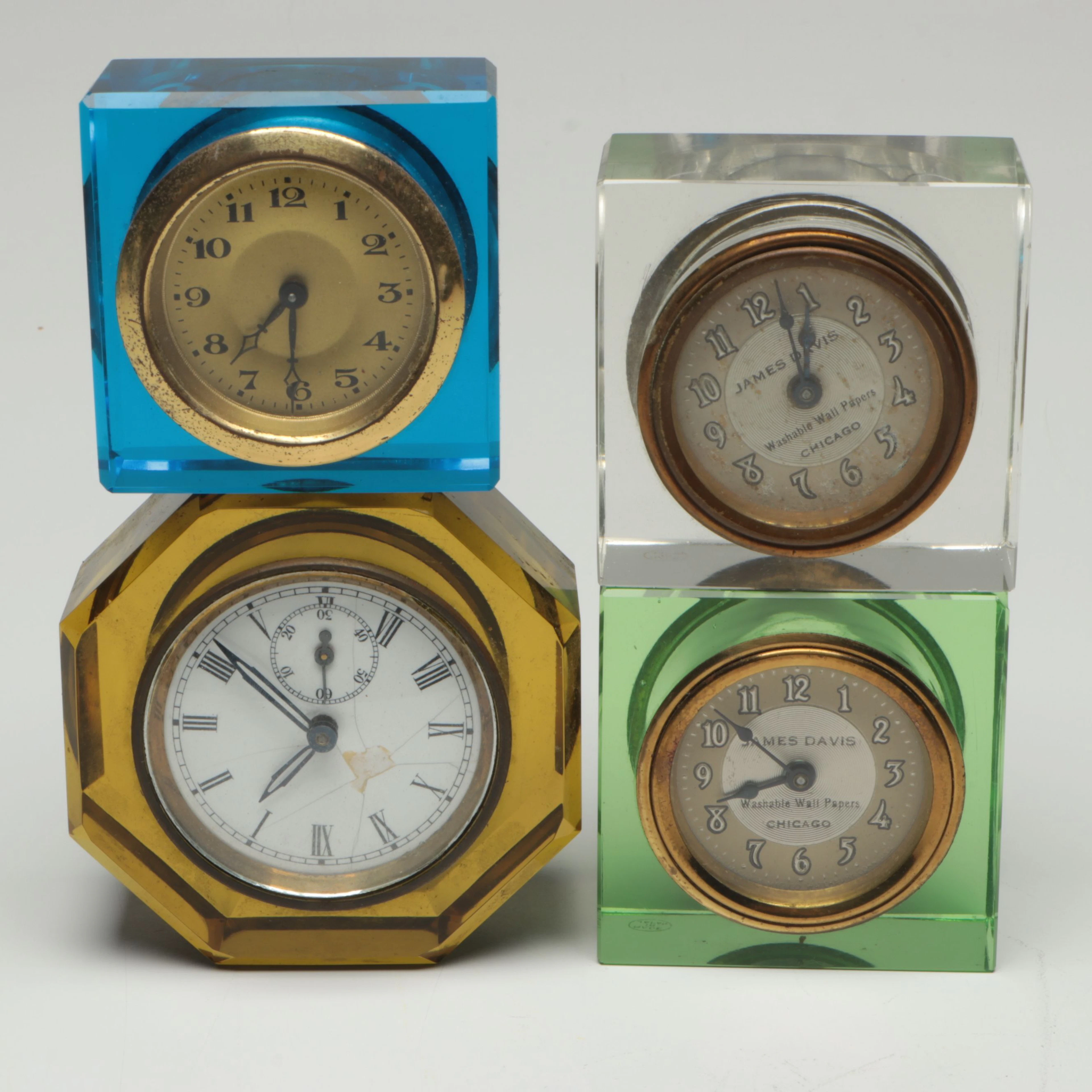 Lux Clock Mfg. Co. Uranium Glass Anniversary Desk Clock with Others