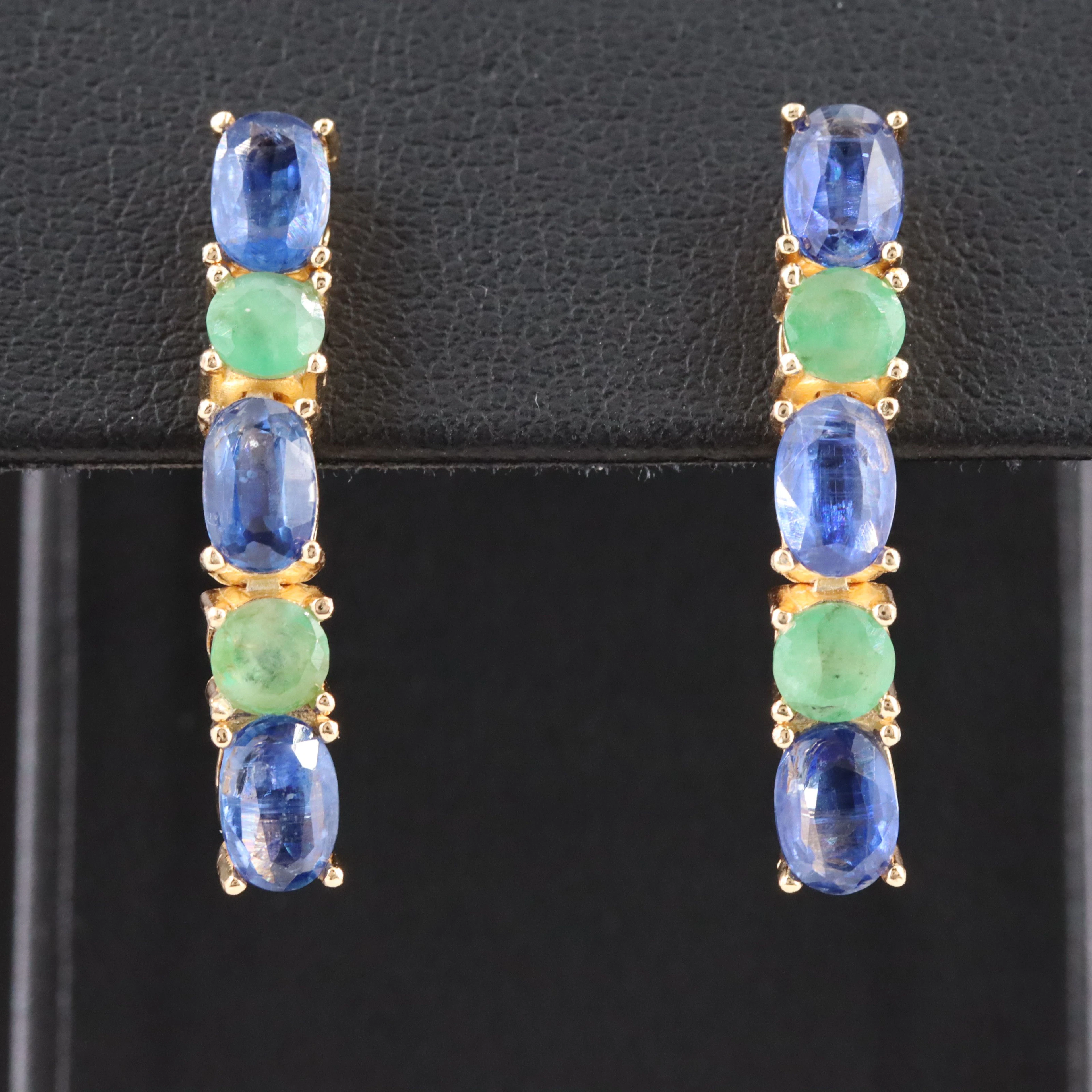 Sterling Kyanite and Emerald Earrings