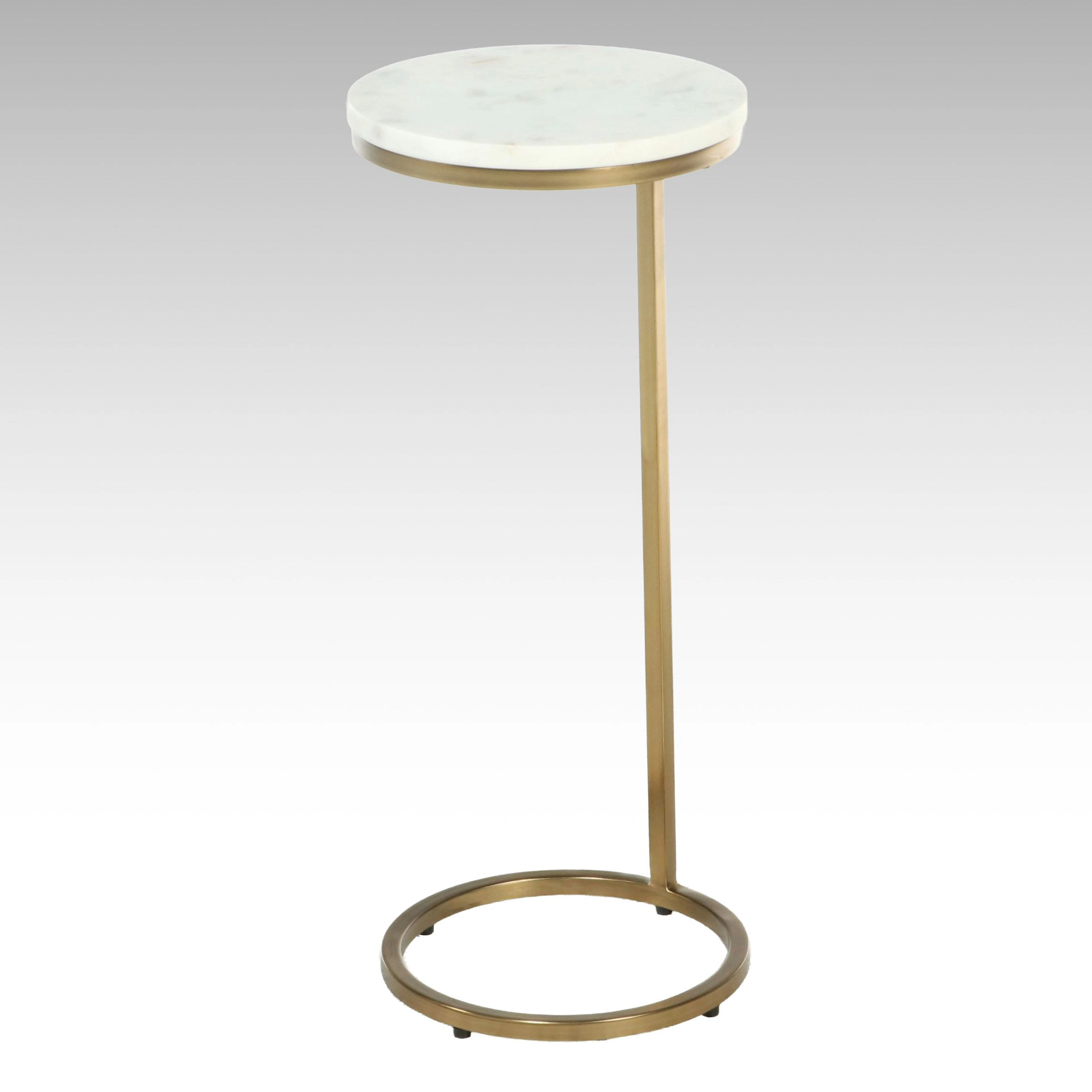 Williams-Sonoma "Delaney" White Marble and Brass C-Shape Drink Table