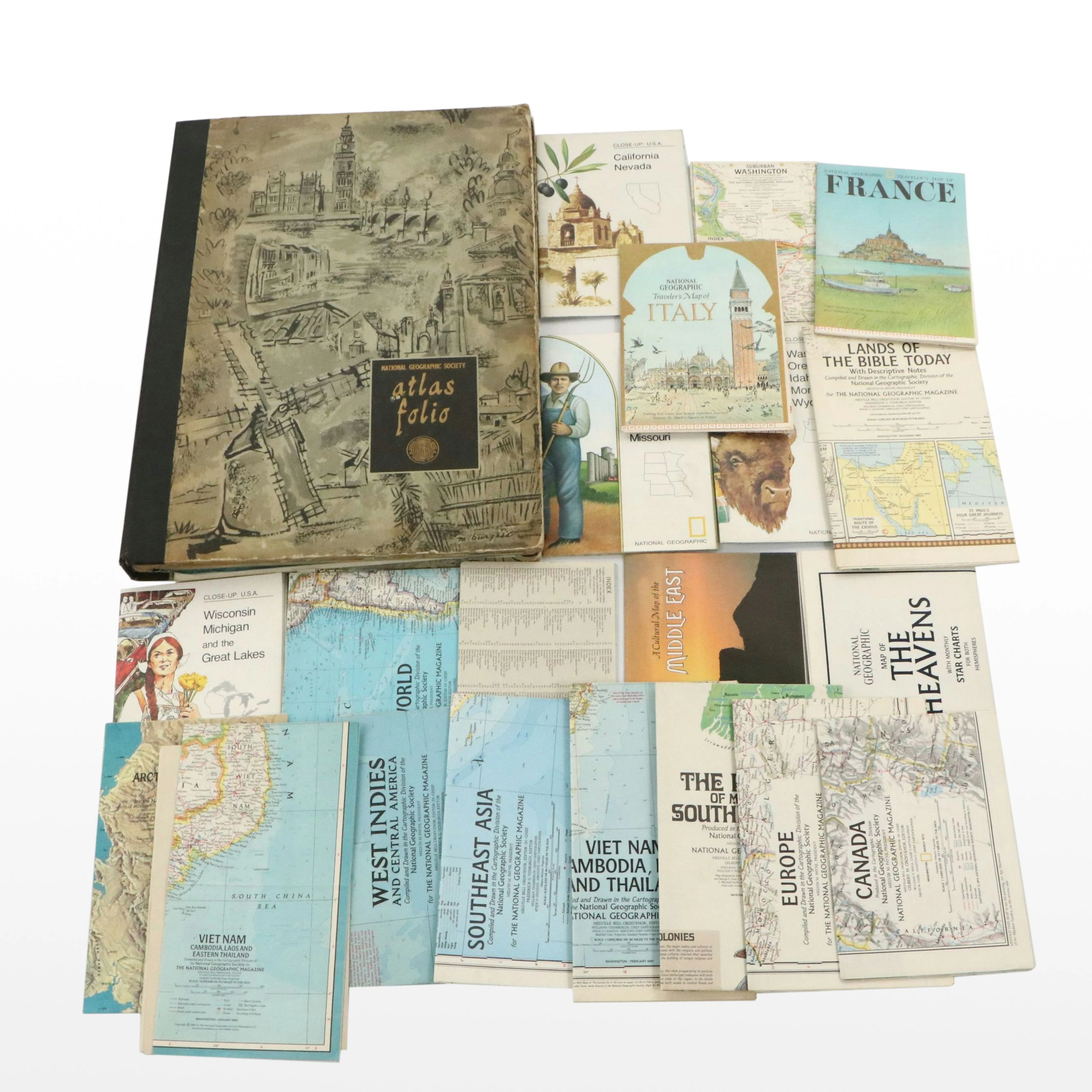National Geographic Society Atlas Folio, 1958, with More Maps and Ephemera