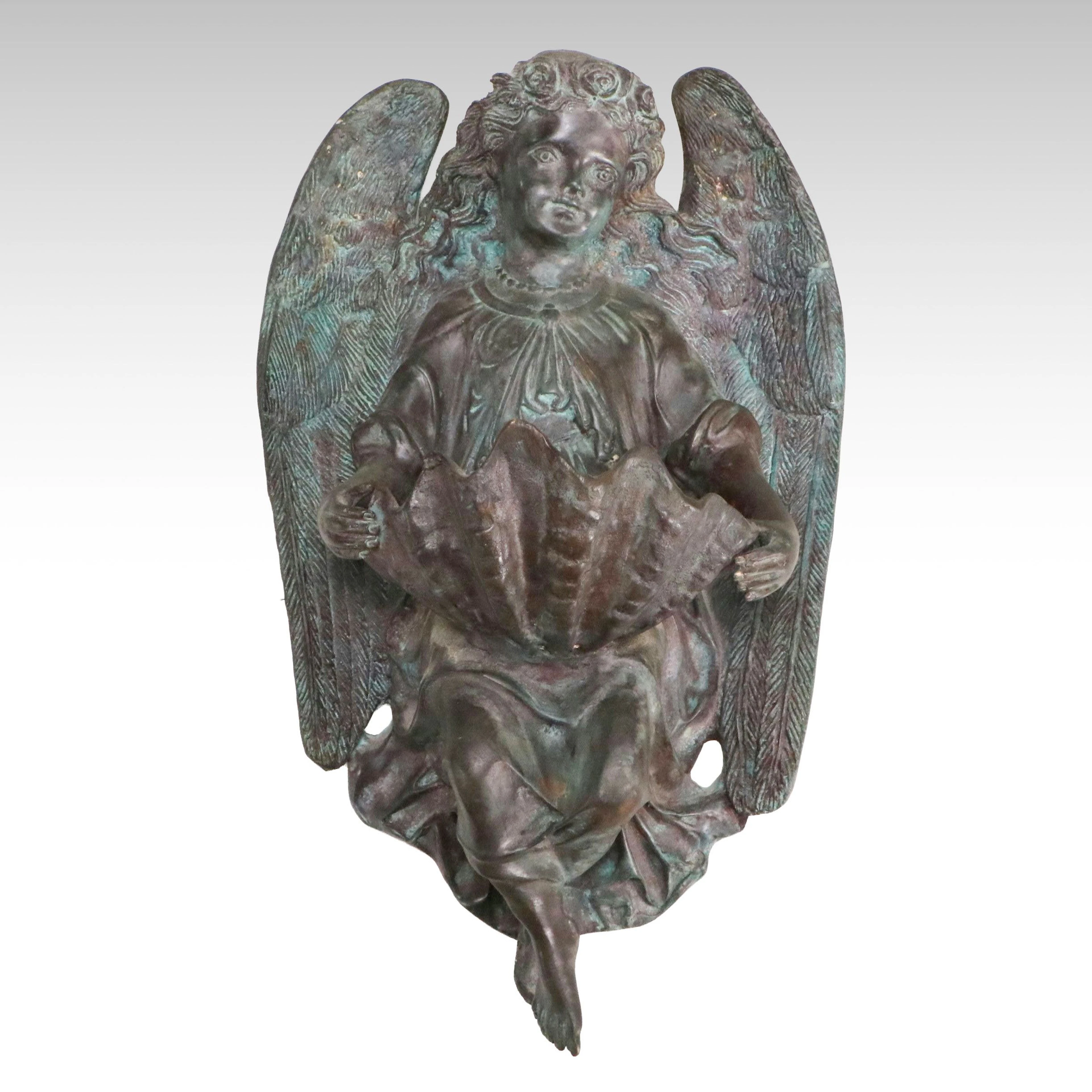Henry Etienne Dumaige Bronze Angel Holy Water Font, 19th Century