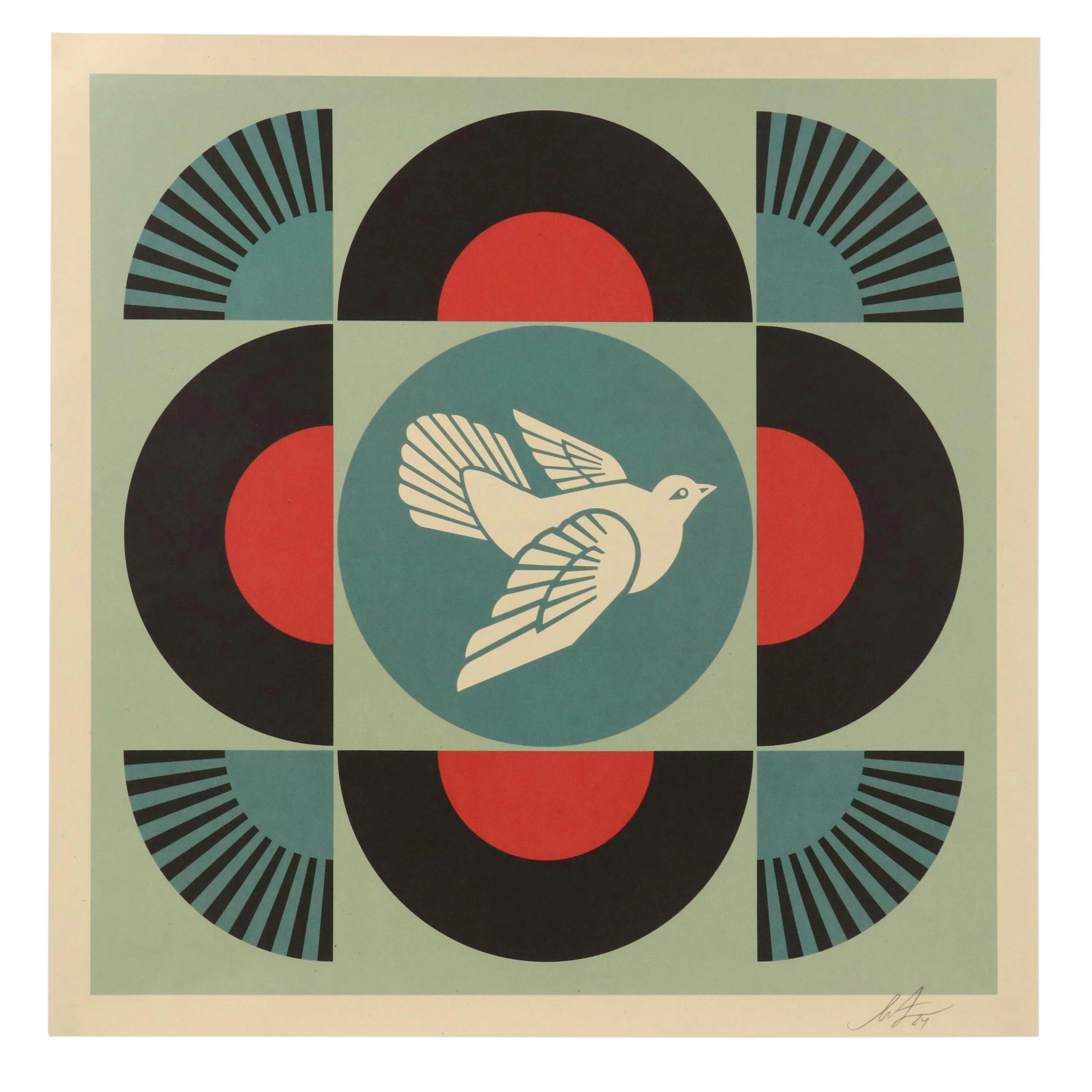 Shepard Fairey Offset Lithograph "Geometric Dove - Red," 2024