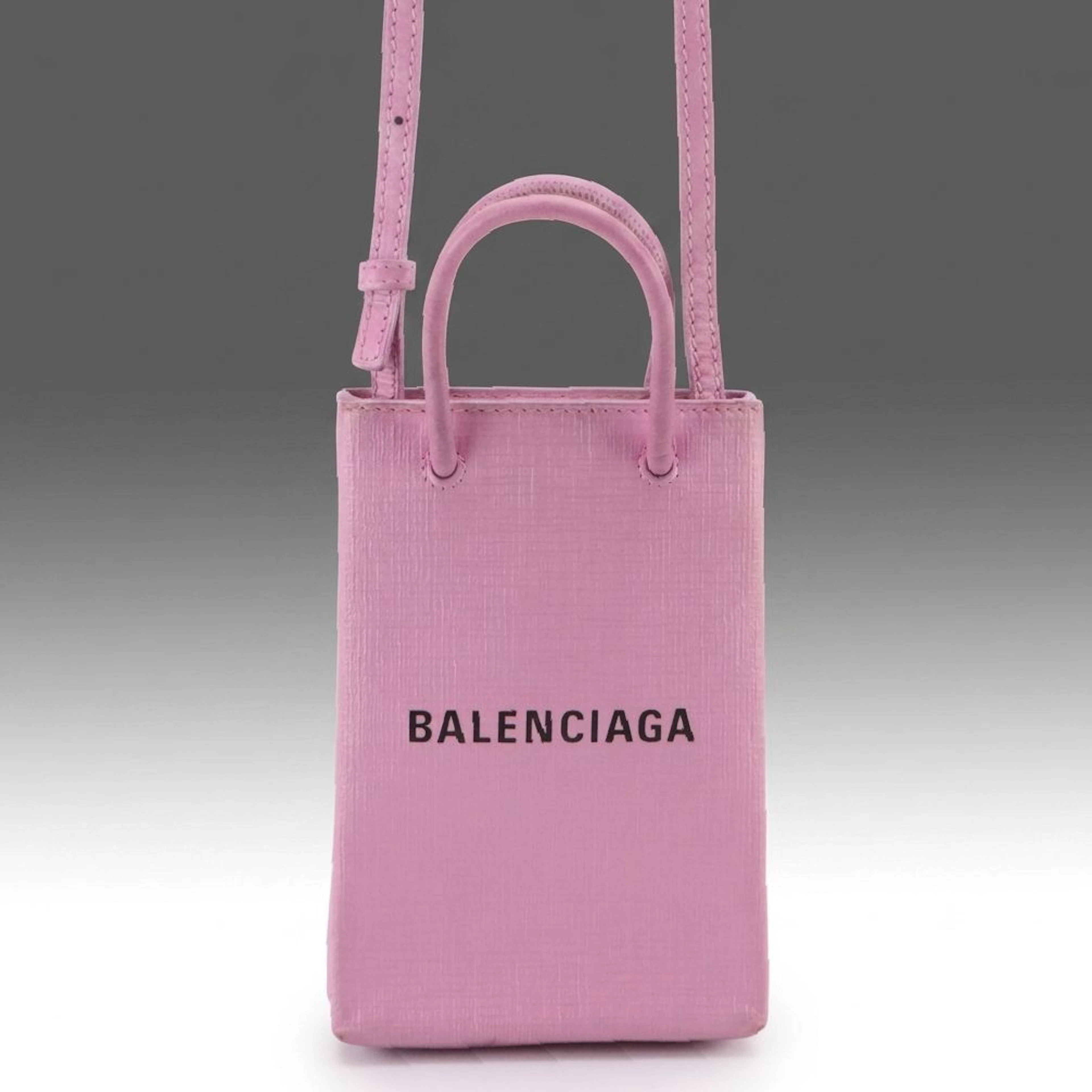 Balenciaga Two-Way Shopping Phone Holder Crossbody Bag in Pink Textured Leather