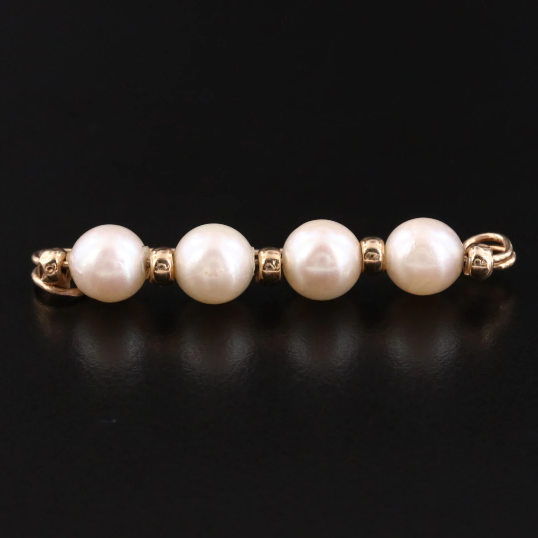 14K Pearl Safety Pin Brooch