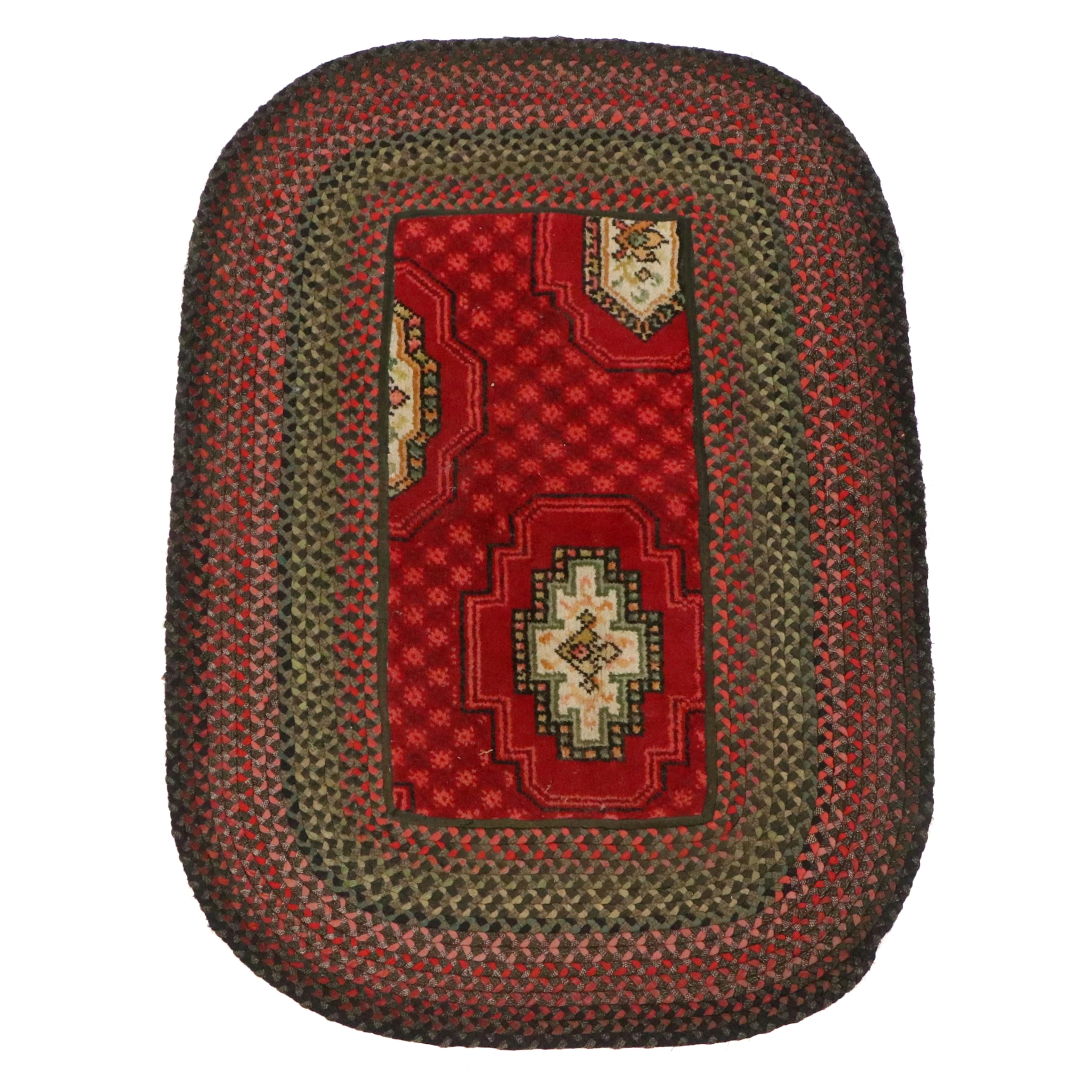 2'6 x 3'7 Handmade Braided Wood Accent Rug with Hand-Knotted Center