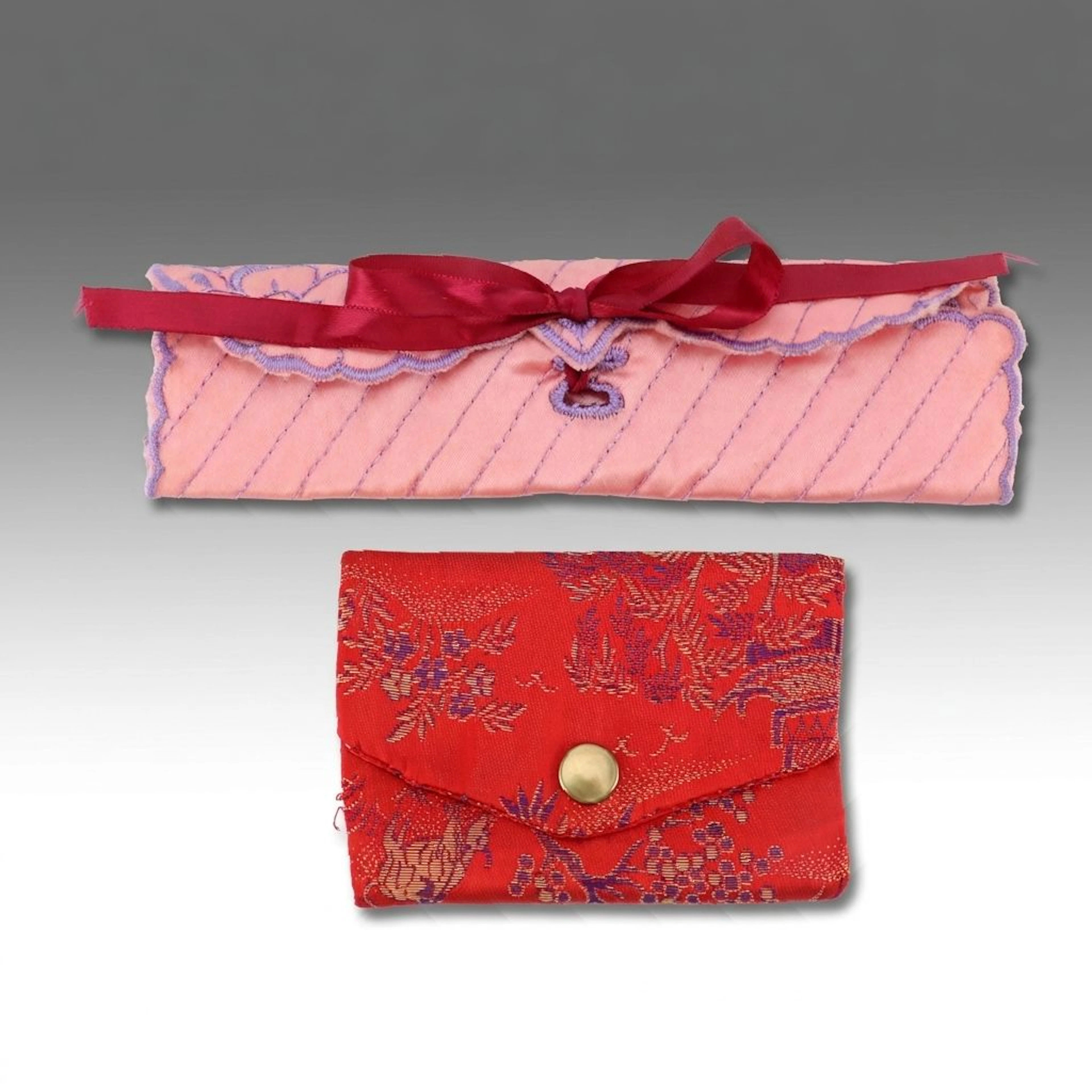 Quilted Jewelry Roll-Up Travel Case and Trifold Card/Photo Case
