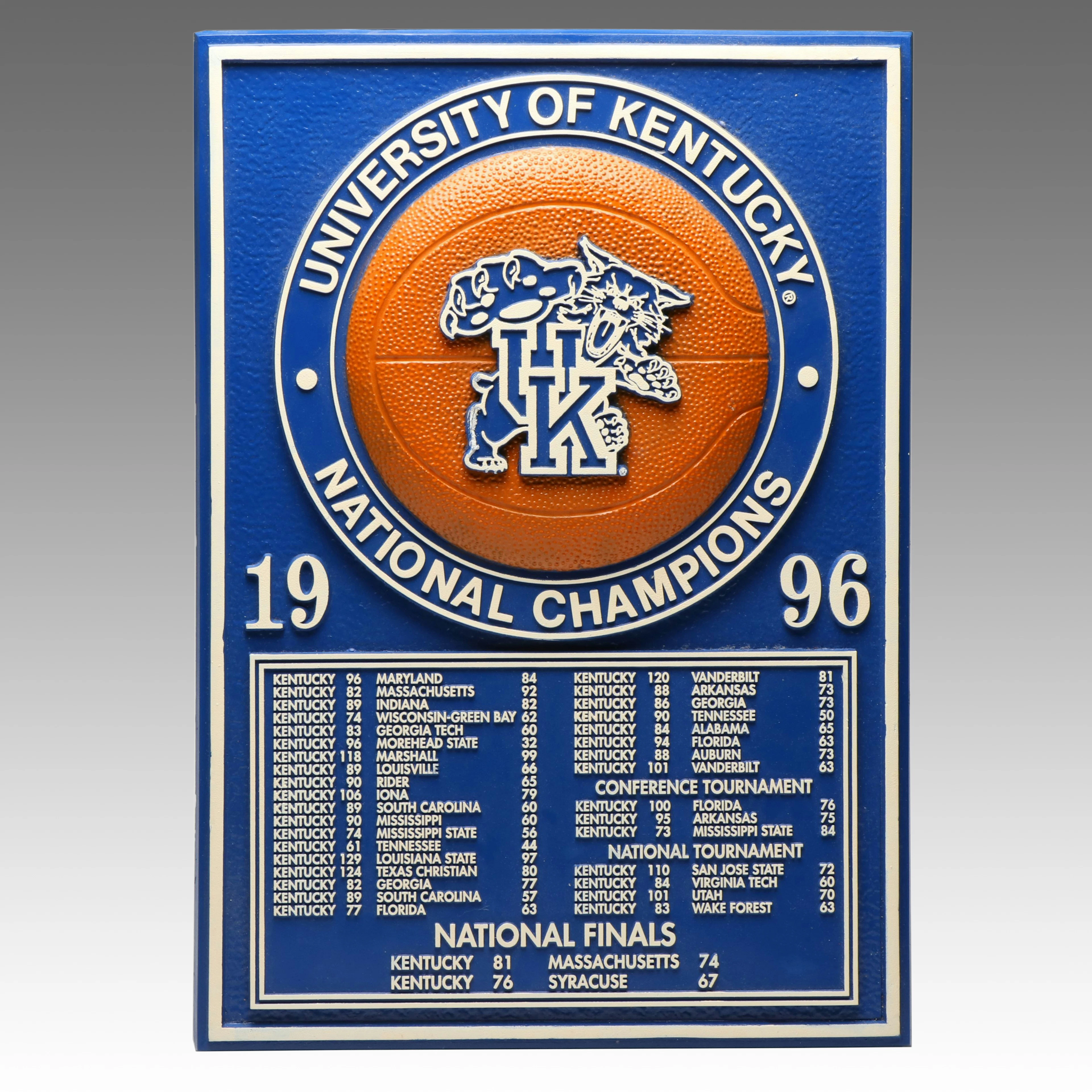 Kentucky Wildcats 1996 NCAA Basketball National Championship Plaster Plaque