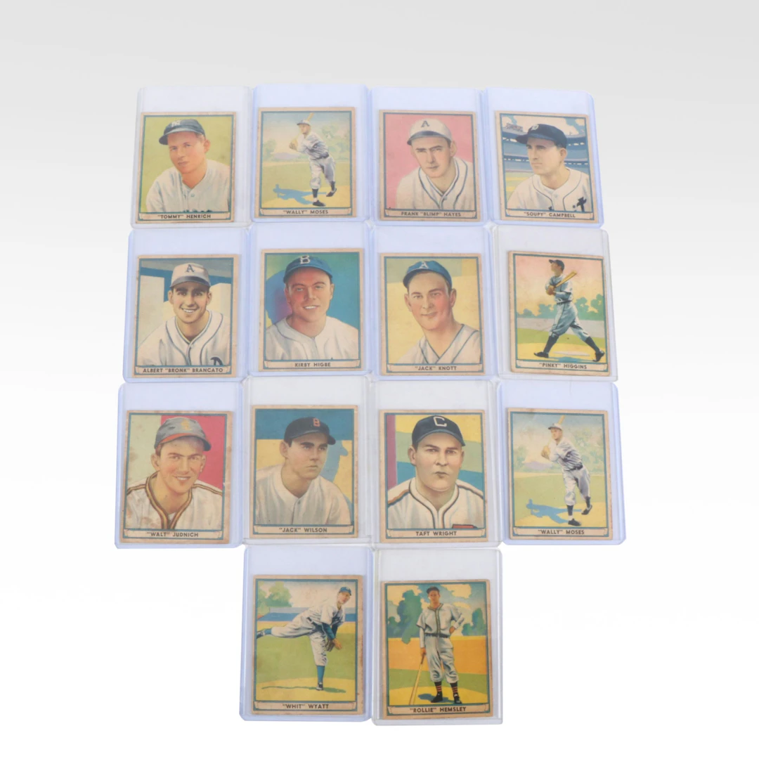 Fourteen 1941 Play Ball Baseball Cards, Including Tommy Henrich