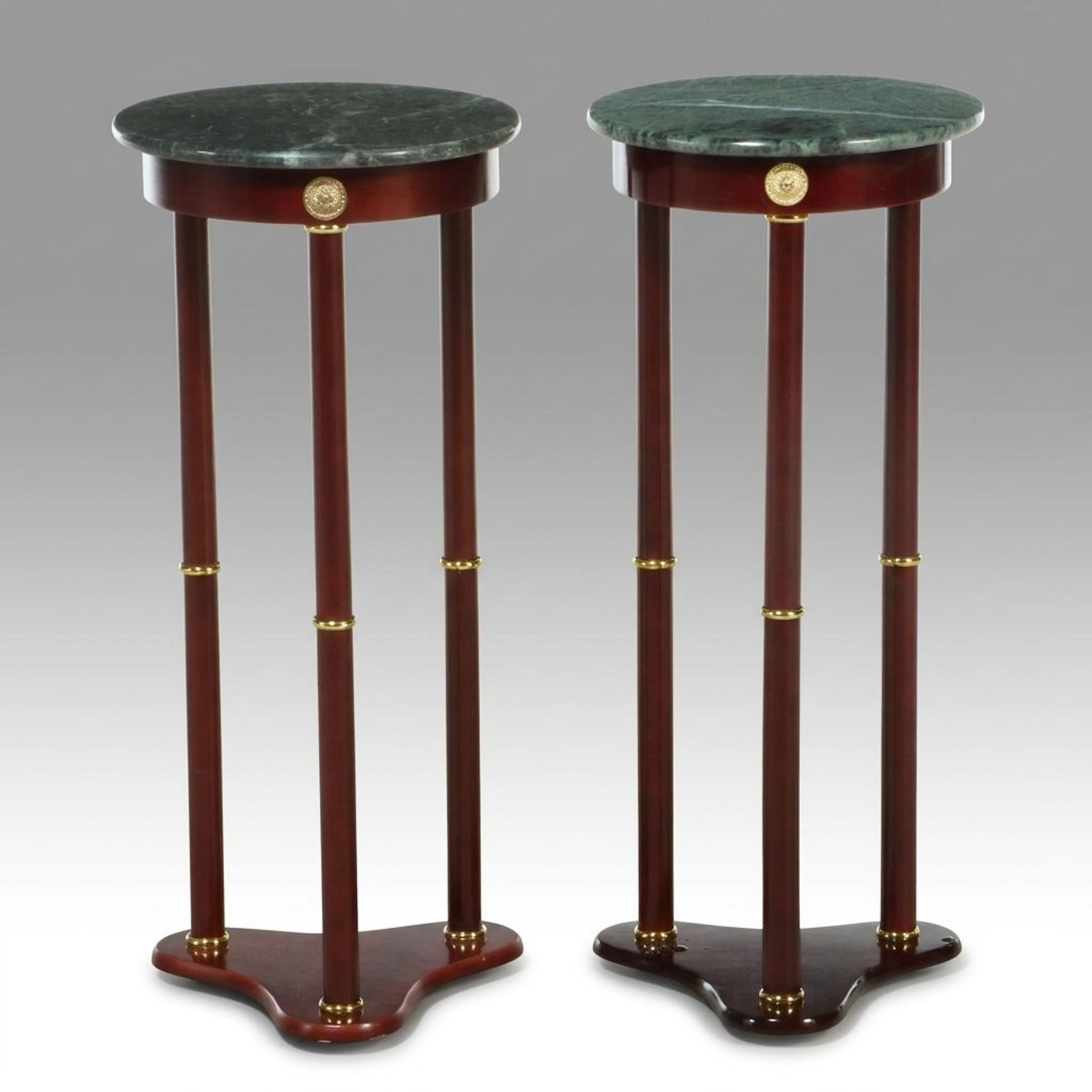 Pair of Coaster Furniture Neoclassical Style Green Marble Top Plant Stands
