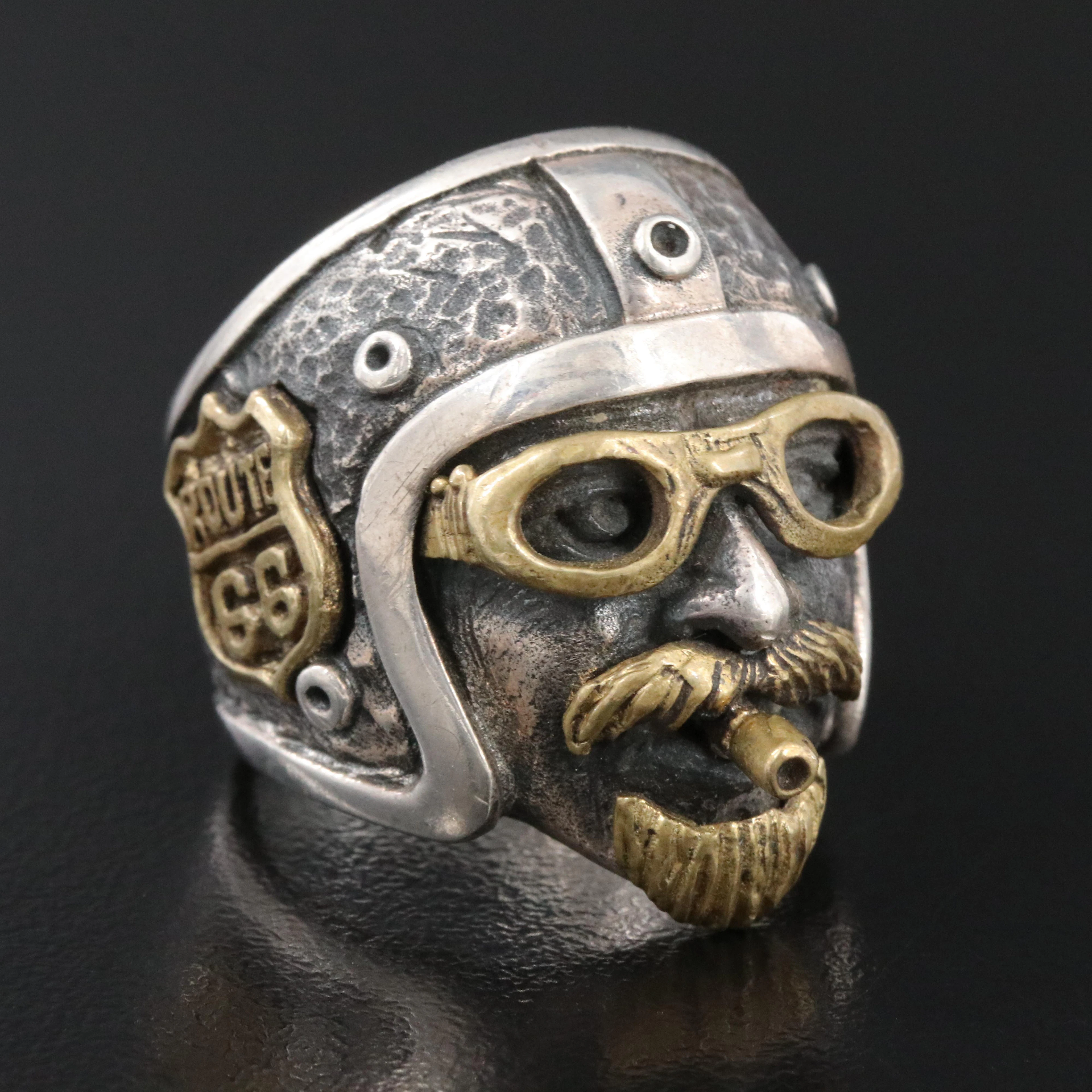 Sterling and Brass "Route 66" Biker Ring