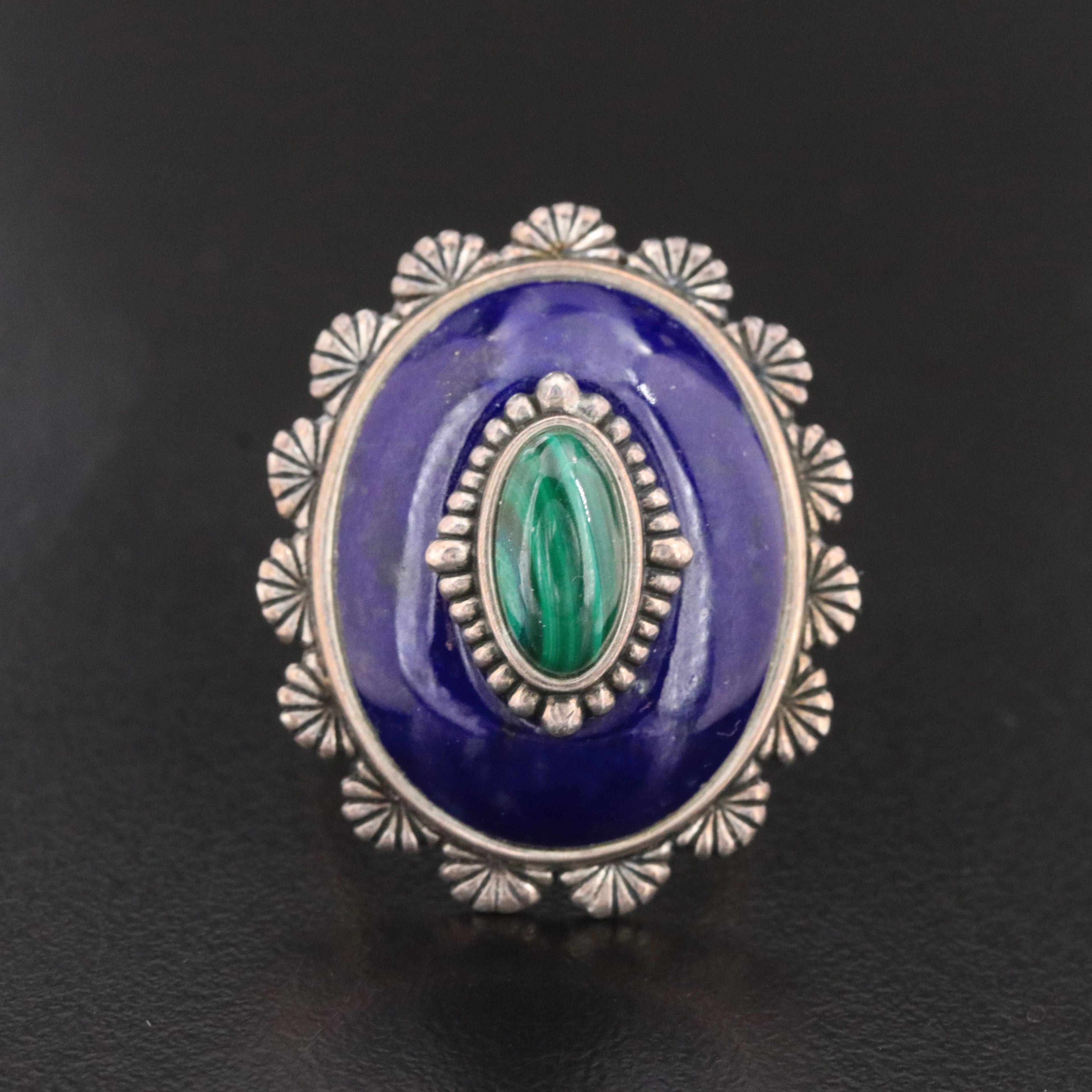 Sterling Malachite and Lapis Lazuli Ring
