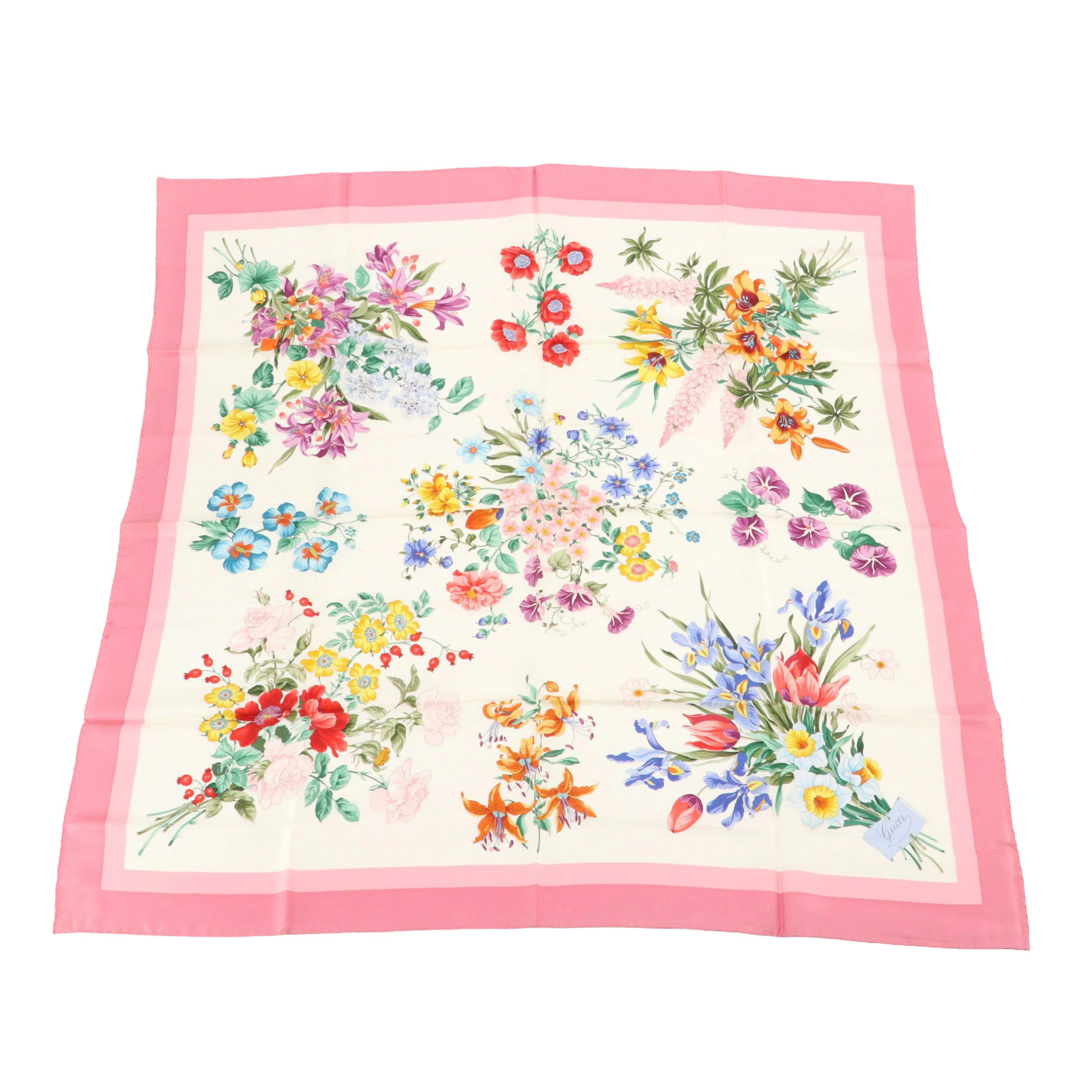 Vintage Gucci Floral Scarf in Silk with Envelope