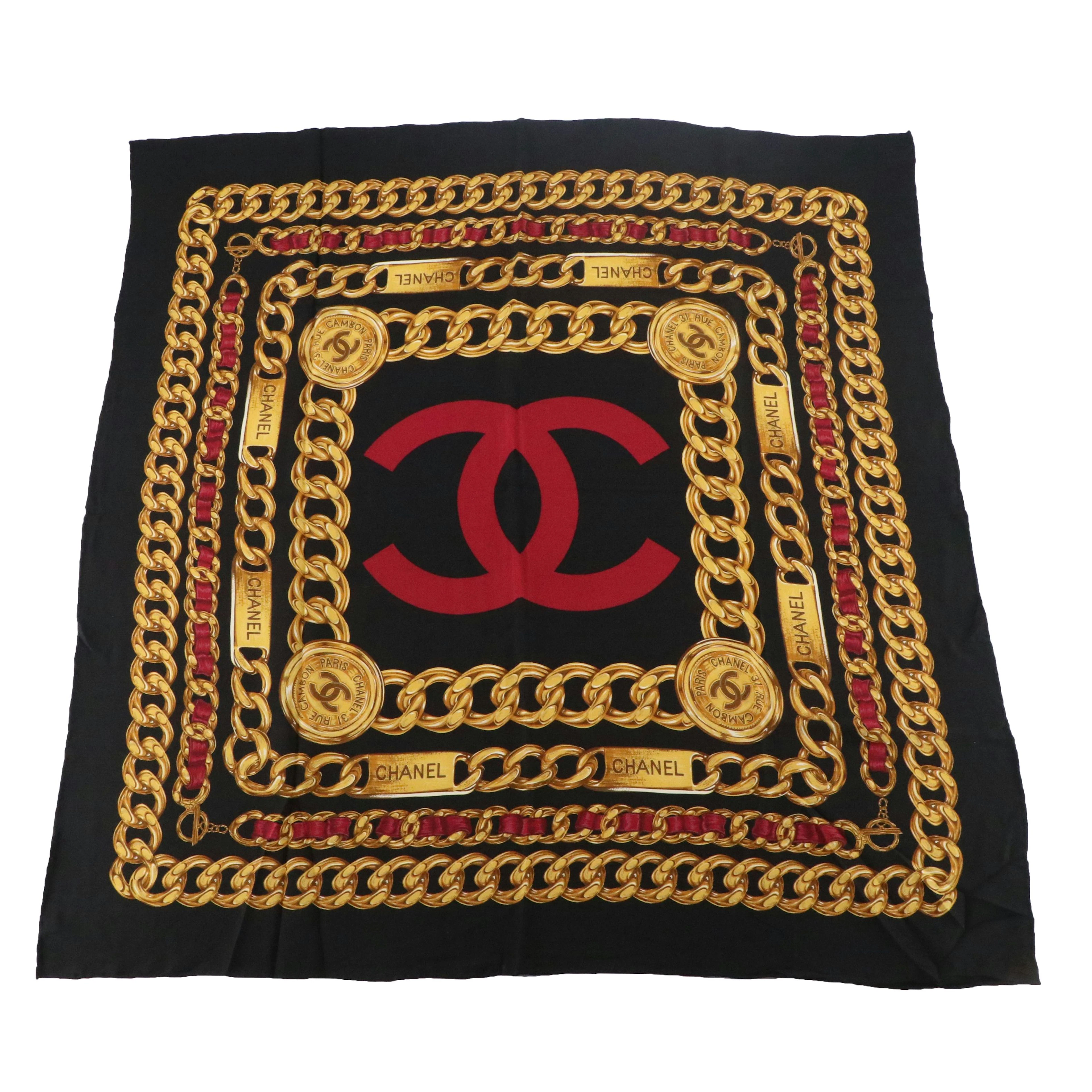 Chanel CC and Interwoven Chain Link Print Silk Scarf with Sleeve