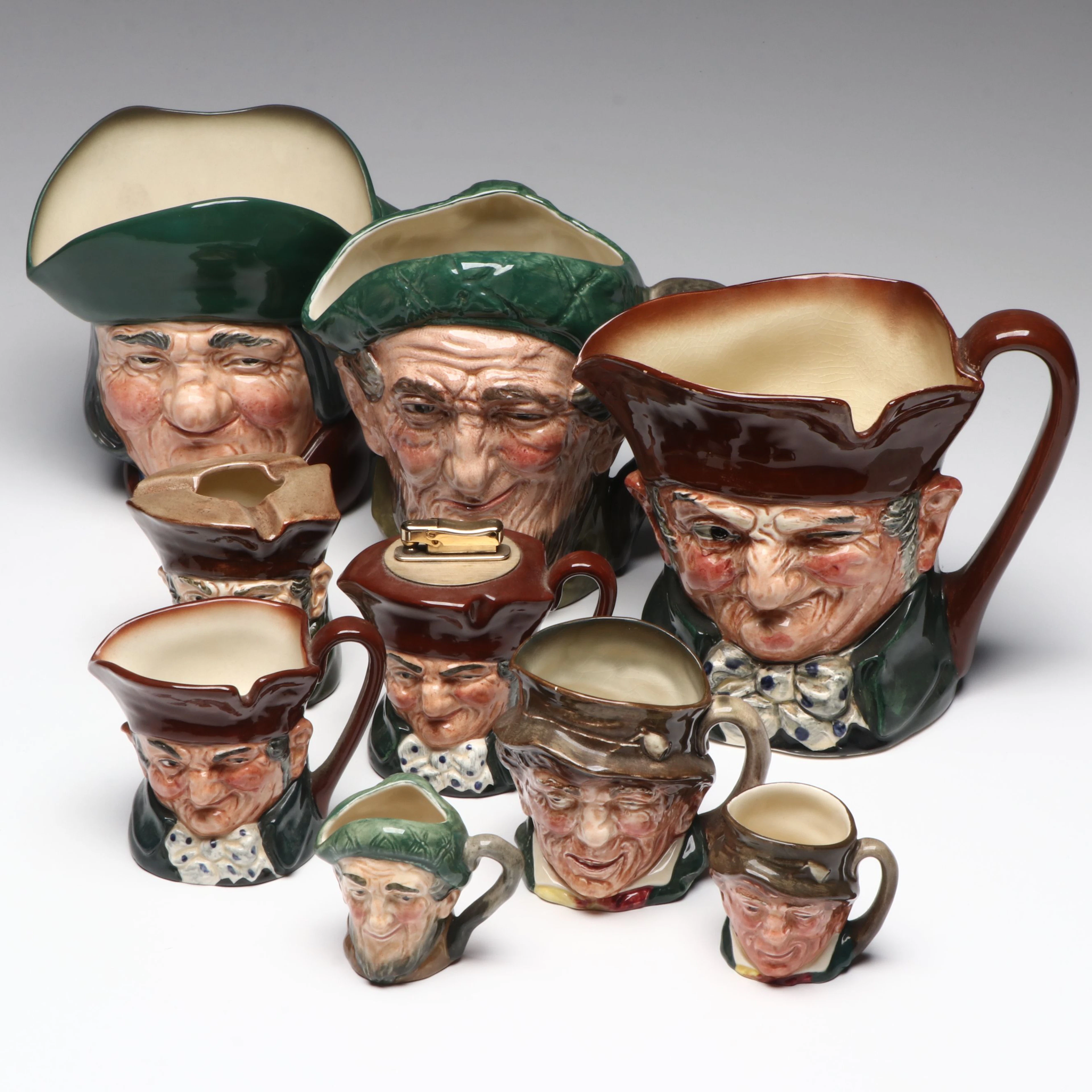 Royal Doulton "Old Charley," "Auld Mac" with More Toby Jugs, Ashtray