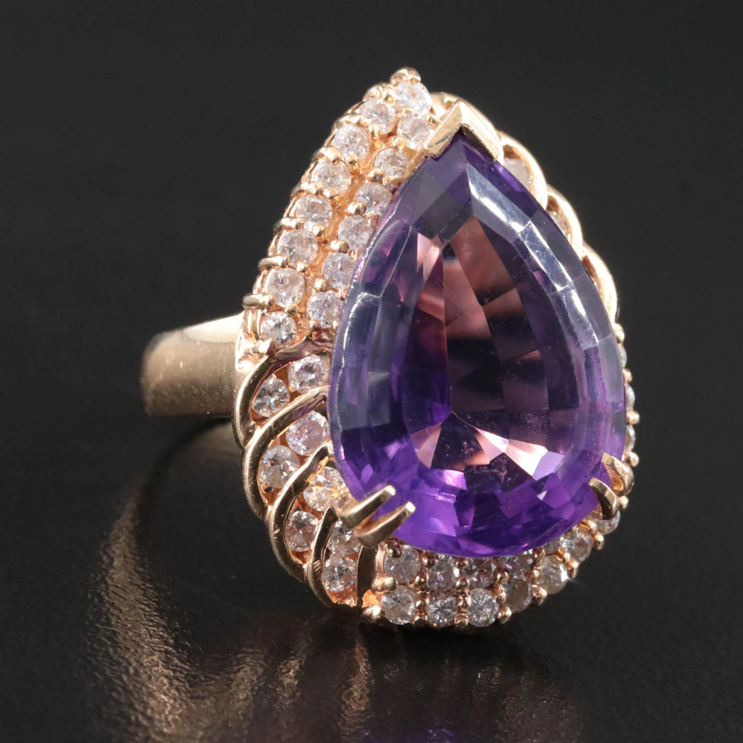 14K 16.76 CT Amethyst and 1.50 CTW Diamond Ring