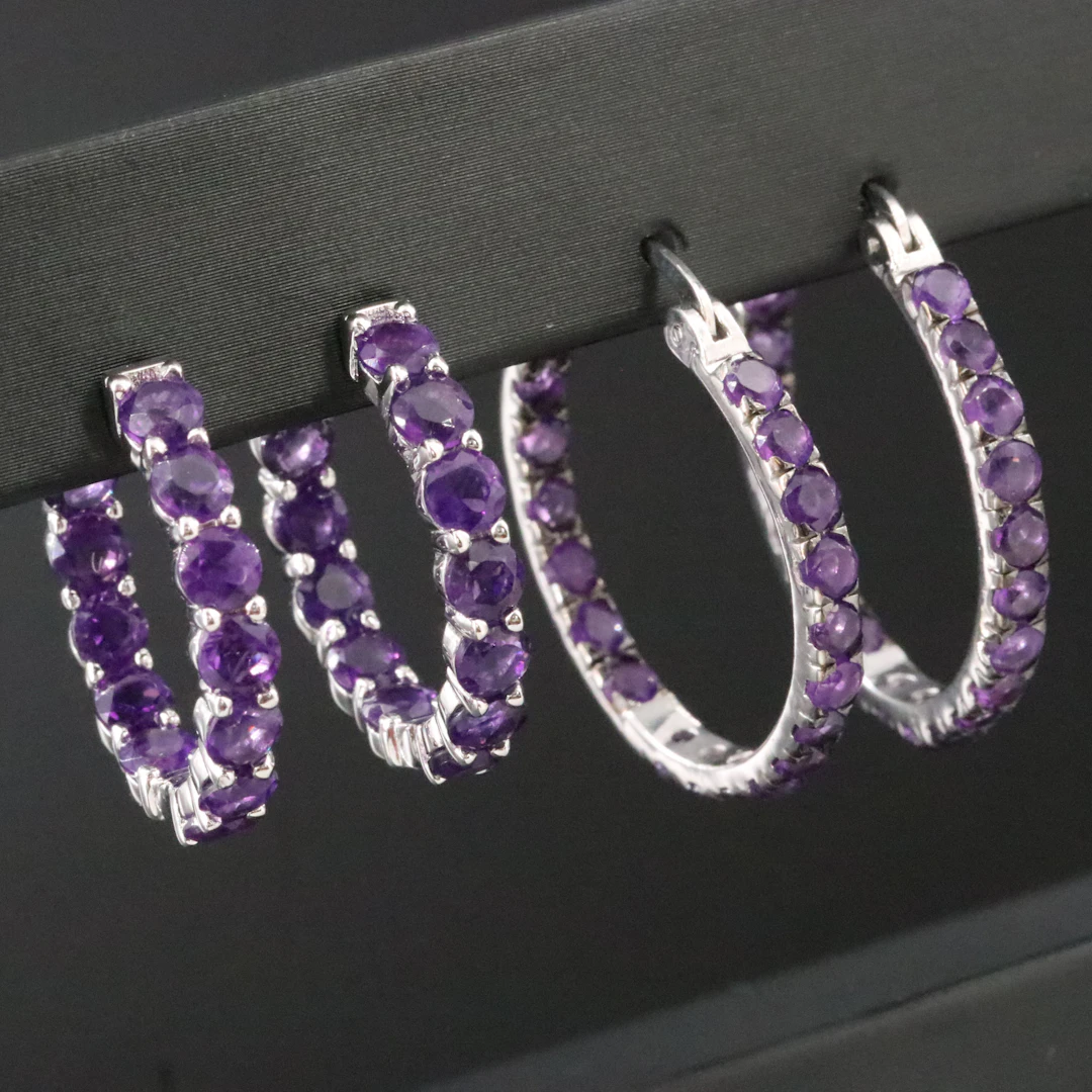 Sterling Amethyst Inside-Out Hoop Earrings