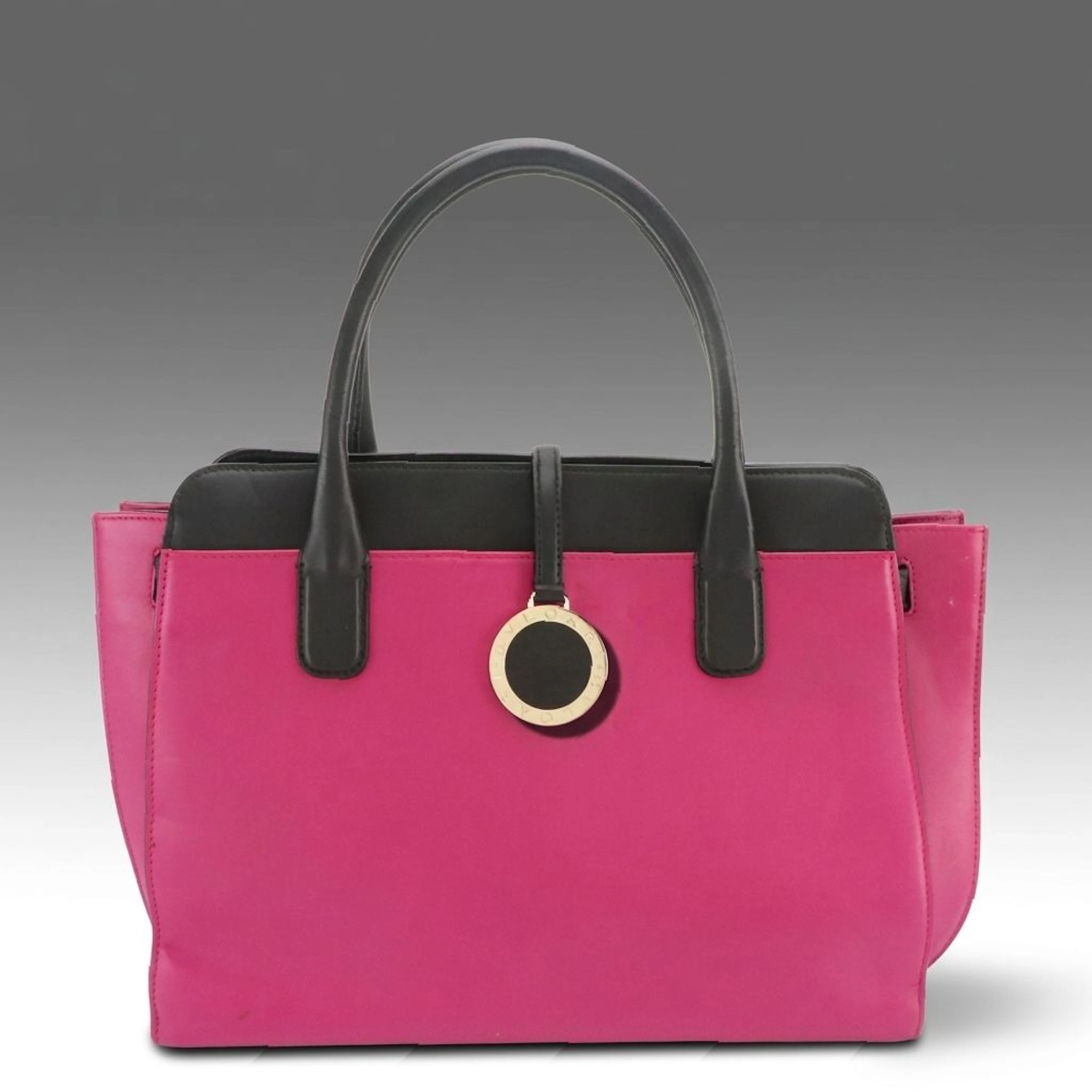 Bvlgari Alba Top Handle Tote Bag in Pink and Black Calfskin Leather