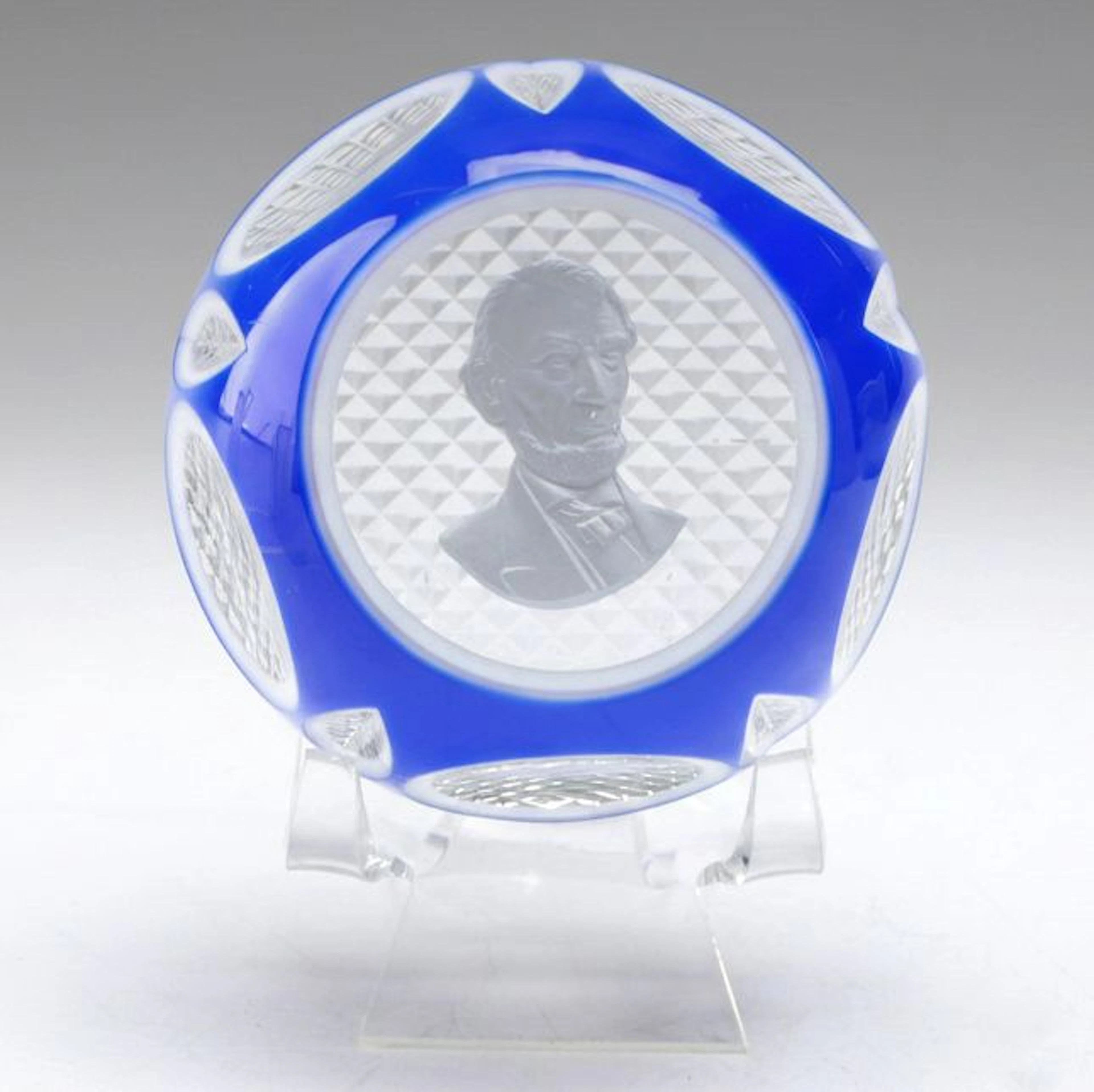 Baccarat Abraham Lincoln Sulphide Glass Paperweight, 1955