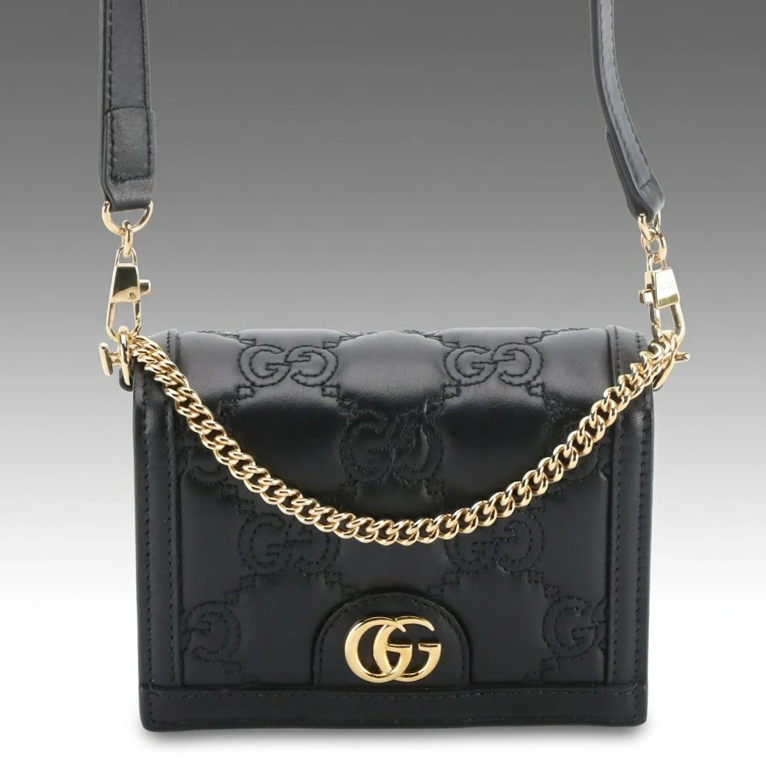 Gucci Marmont Mini Wallet-on-Chain Bag in Quilted GG Leather with Box