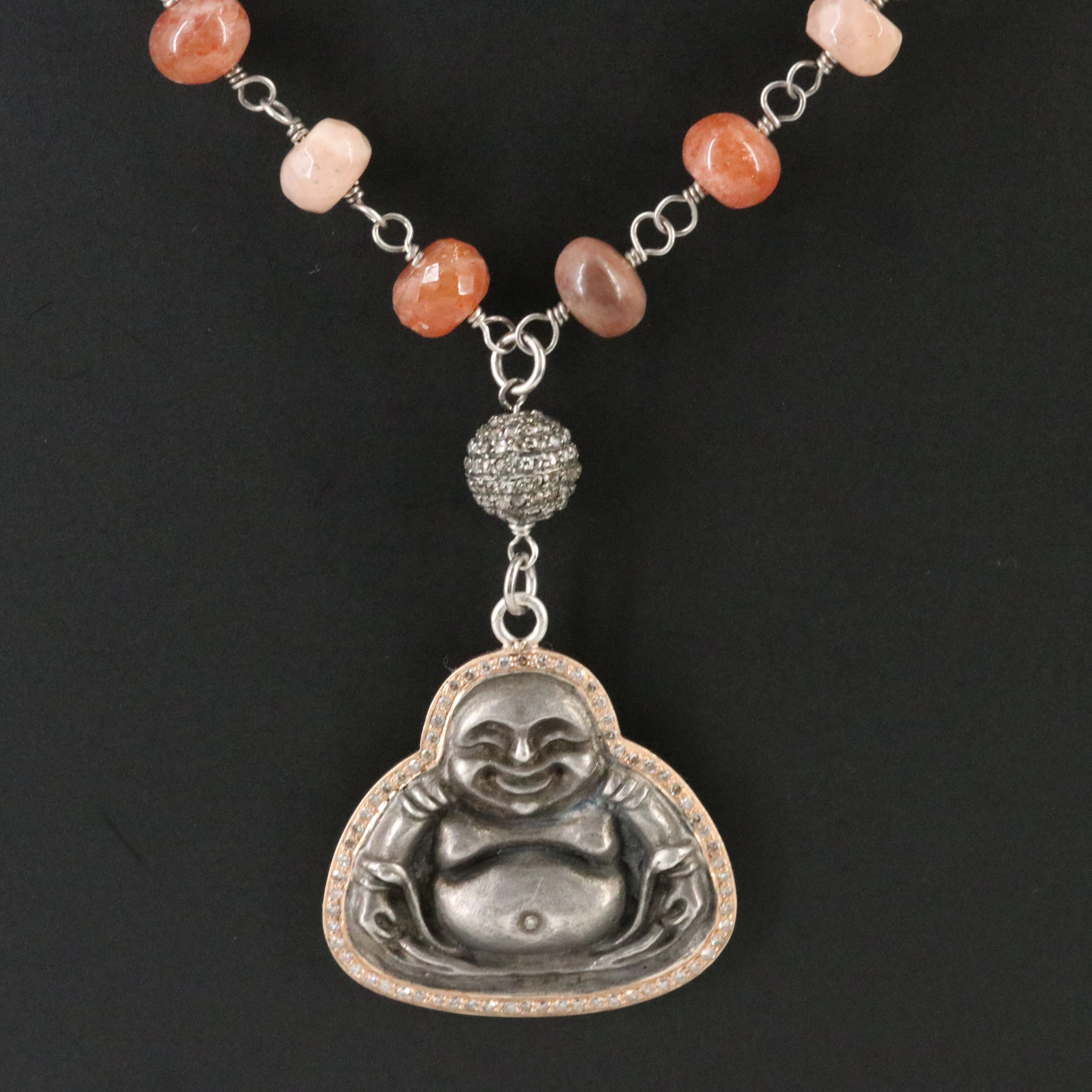 Sheryl Lowe Sterling Sunstone and Diamond Budai Necklace