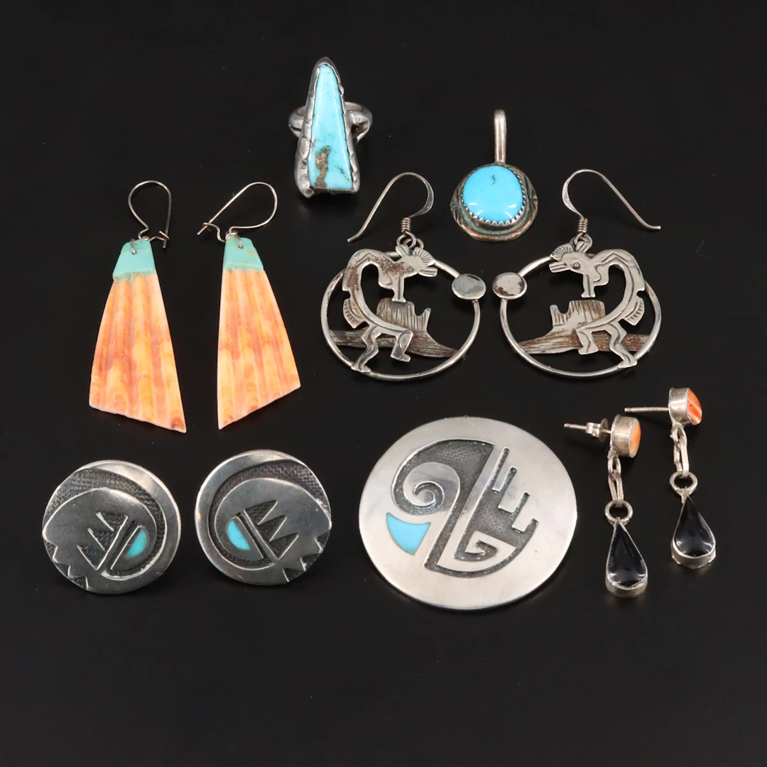 Southwestern Sterling Shell, Turquoise & Black Onyx Jewelry