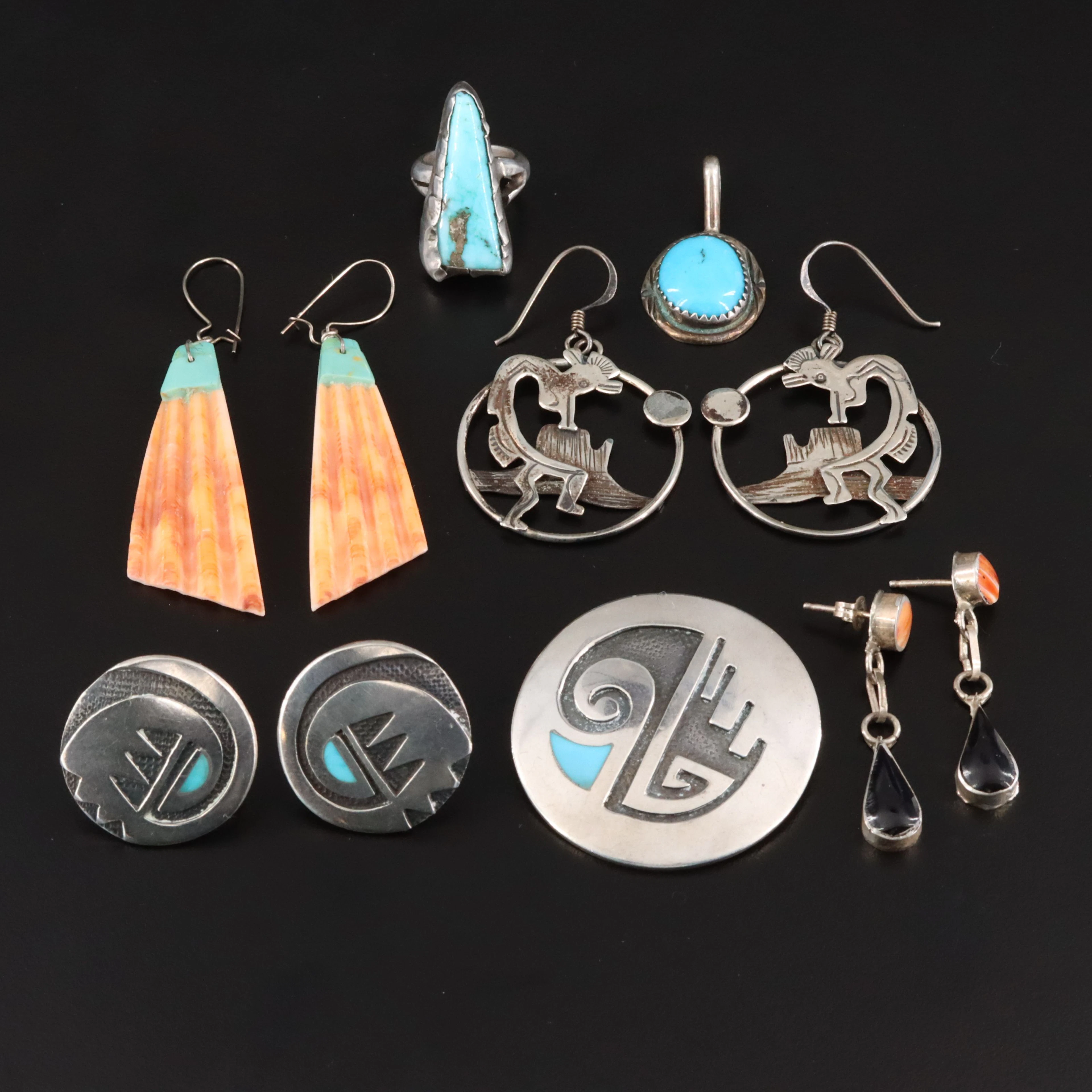 Southwestern Sterling Shell, Turquoise & Black Onyx Jewelry