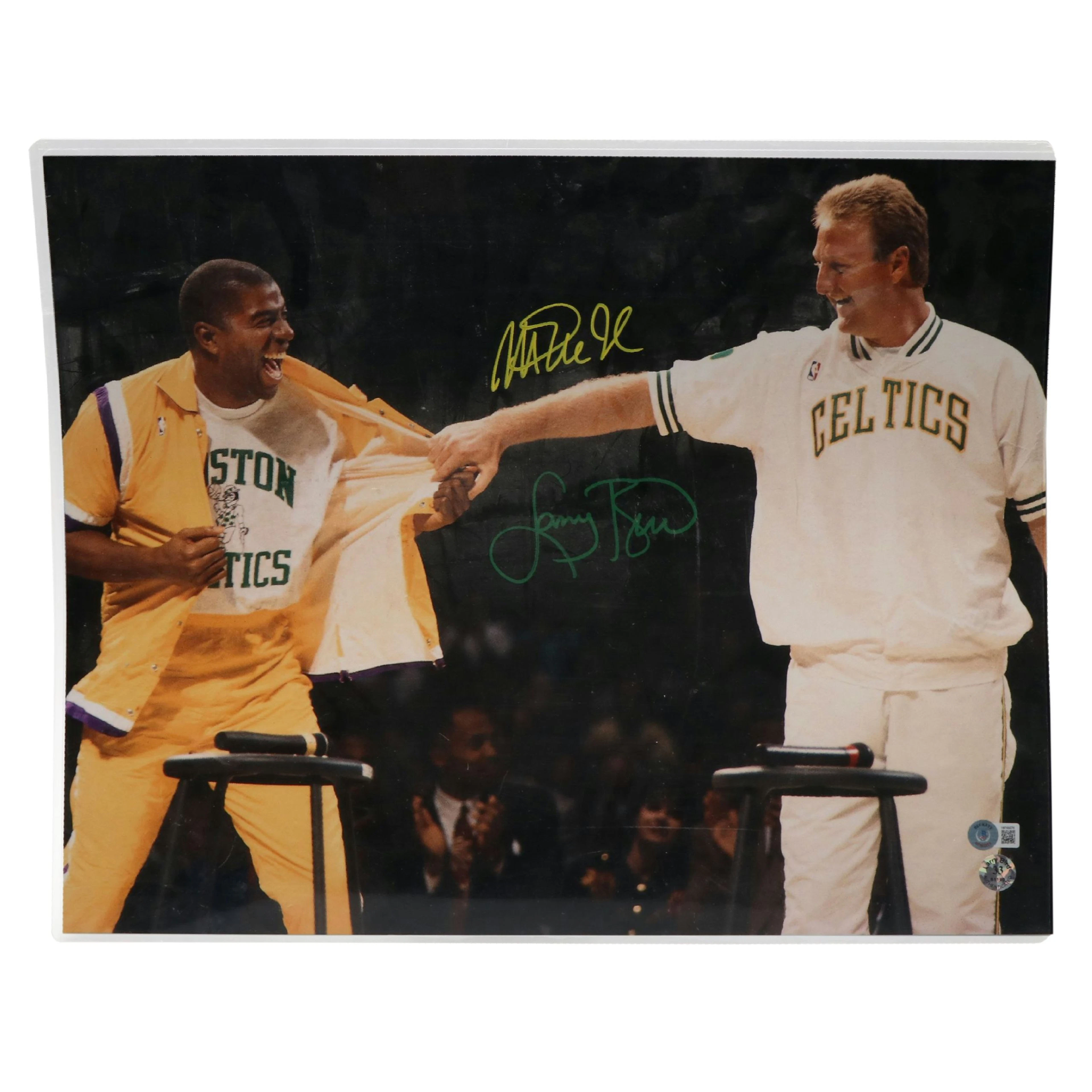 Magic Johnson and Larry Bird Signed Basketball Print, Beckett