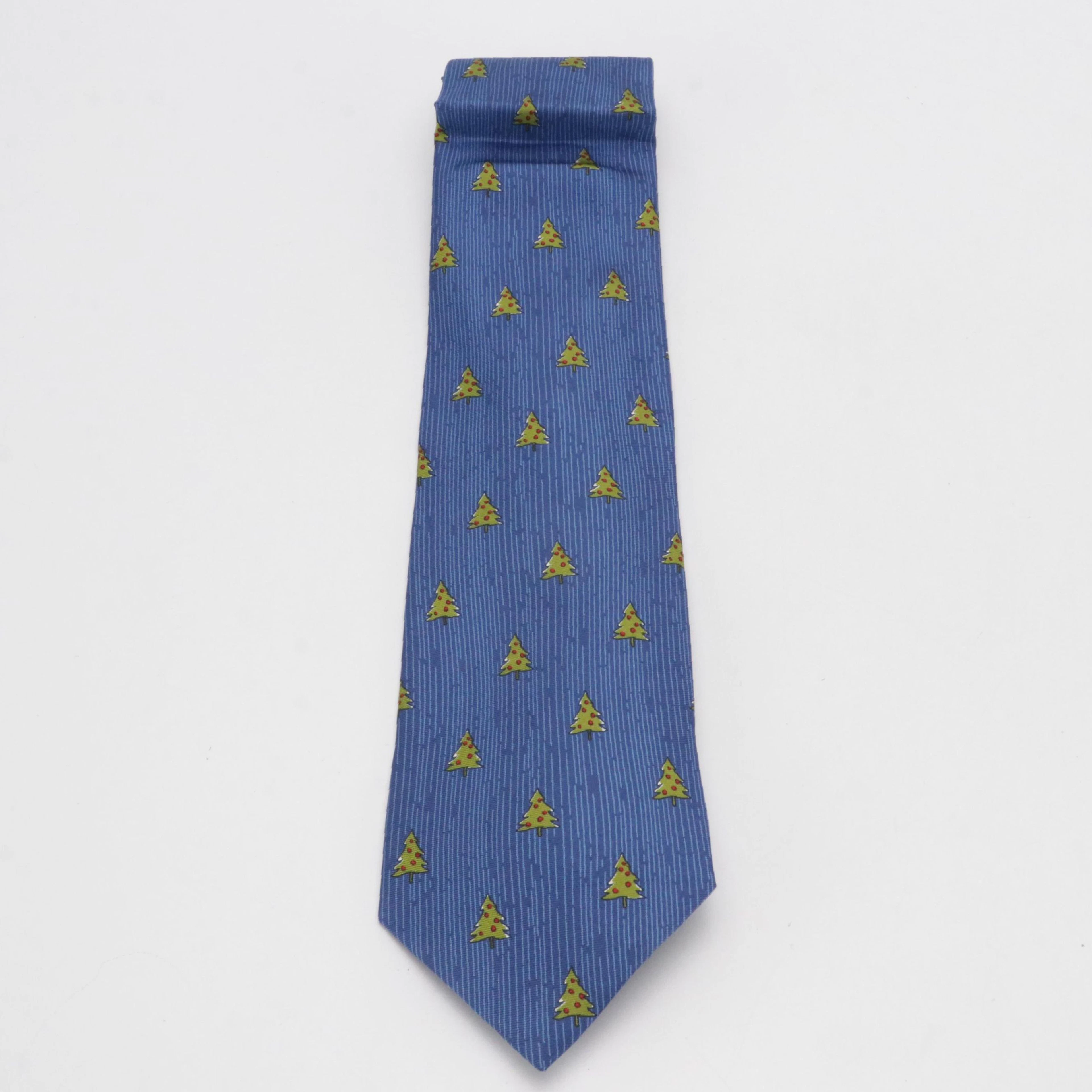 Dunhill Christmas Tree Printed Silk Necktie