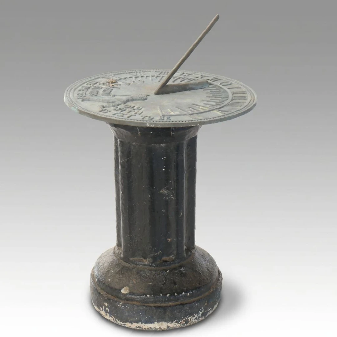 Oxidized Metal Sundial on Classical Style Column Concrete Stand