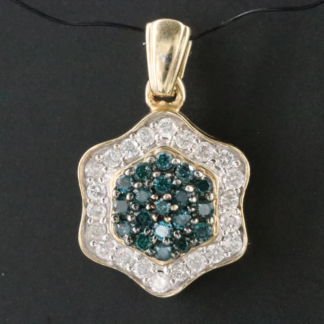 10K 0.48 CTW Diamond Pavé Floral Pendant Including Fancy Color