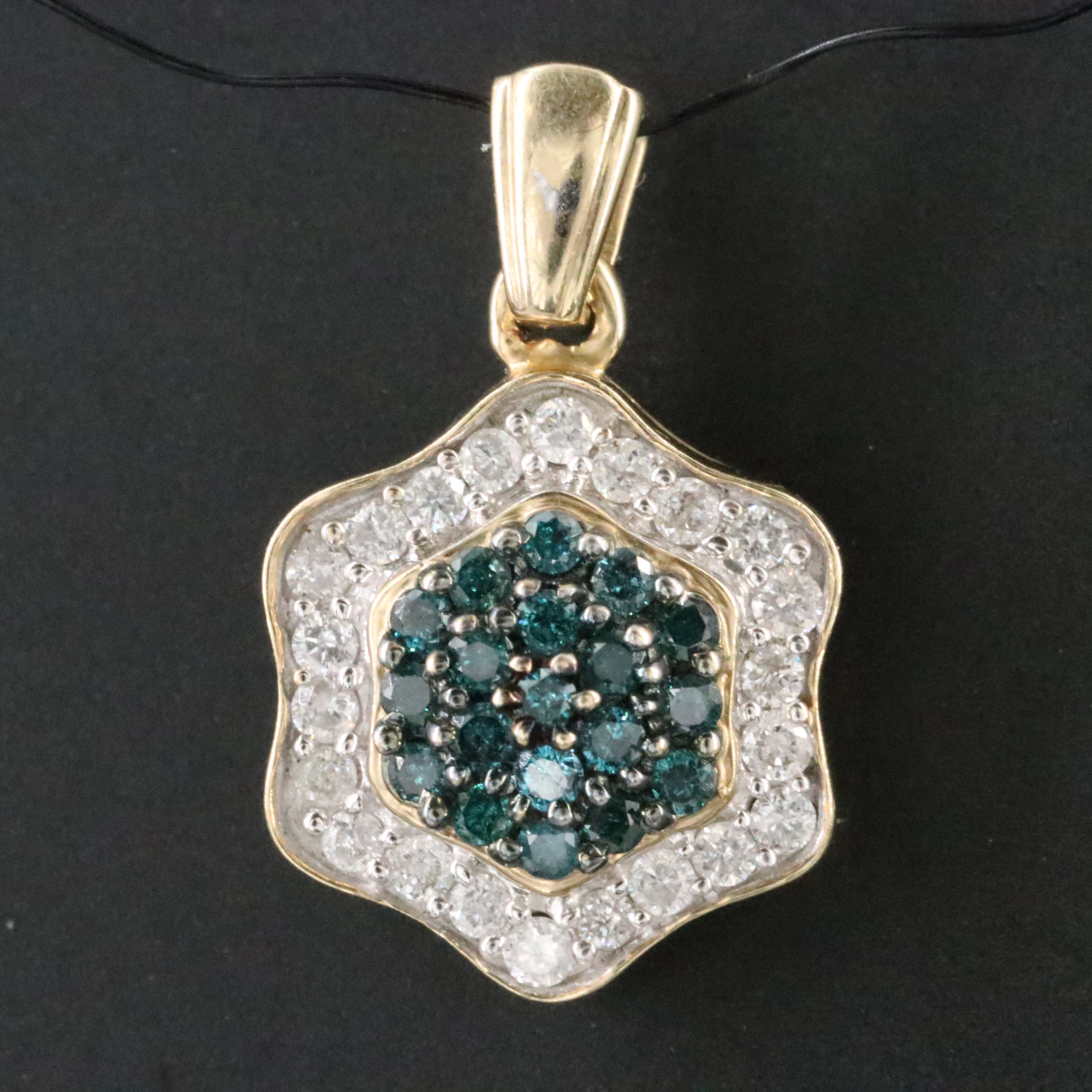 10K 0.48 CTW Diamond Pavé Floral Pendant Including Fancy Color