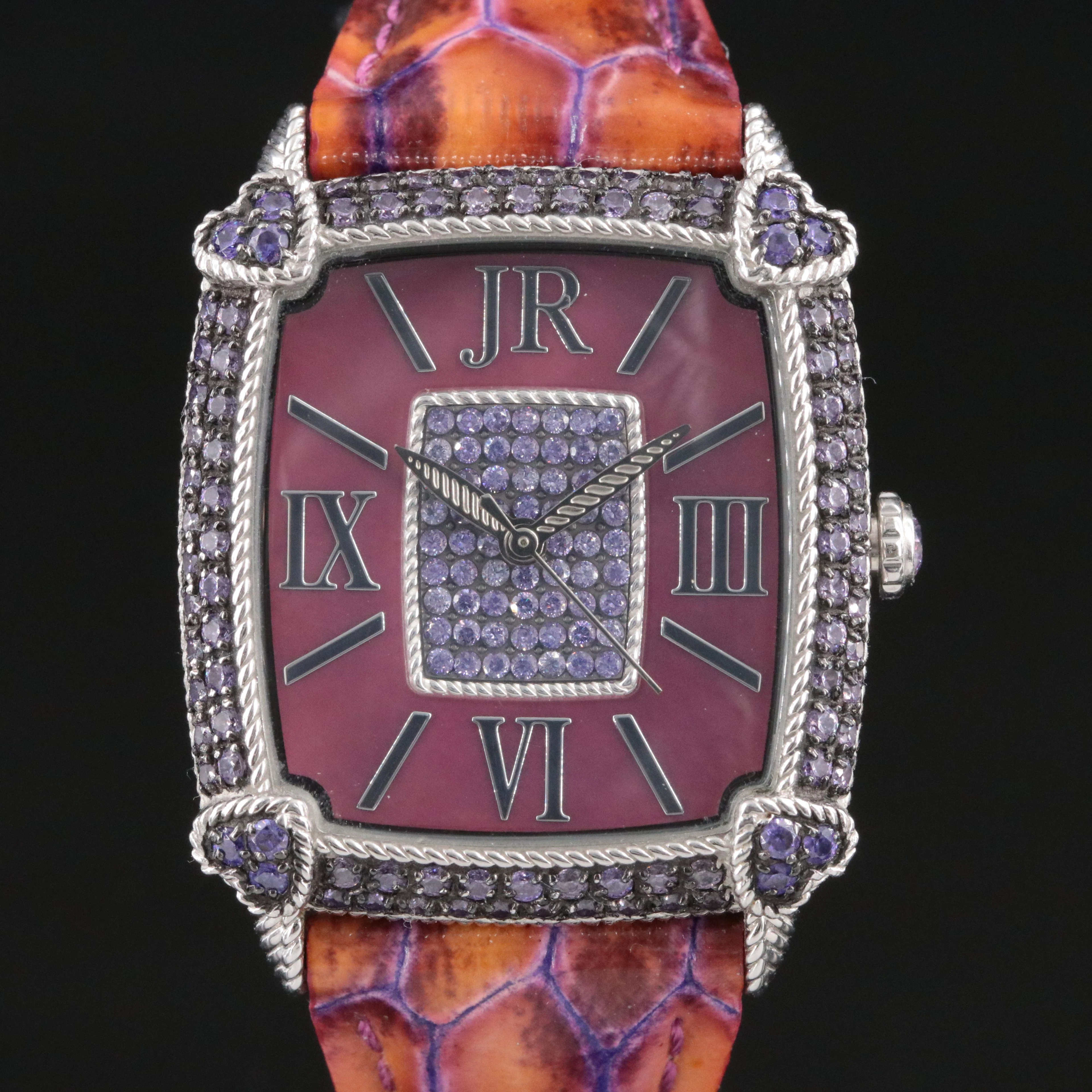Judith Ripka Monaco Stainless Steel Watch with Purple Gemstones and CZ