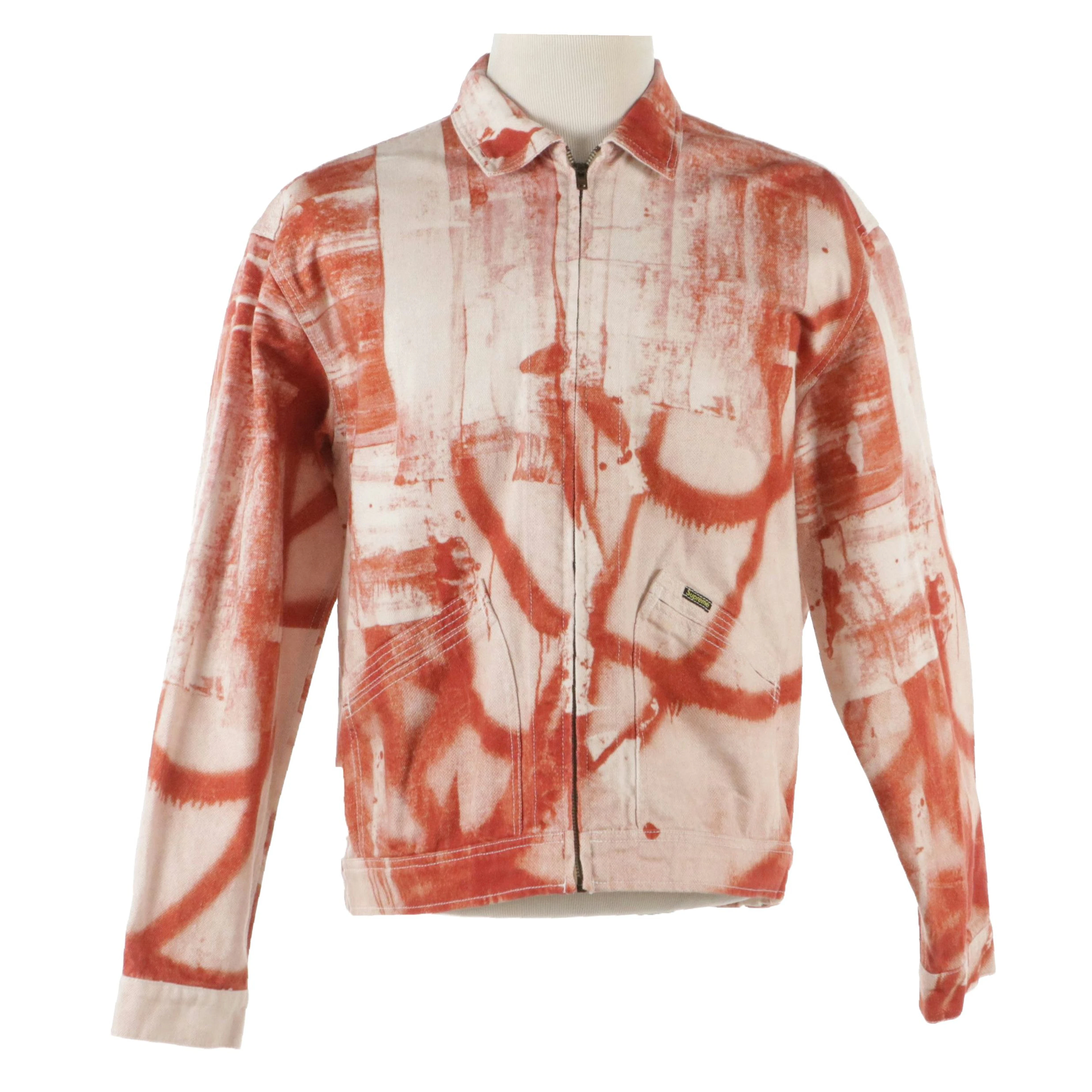 Men's Supreme x Christopher Wool Red & White Dyed Denim Work Jacket