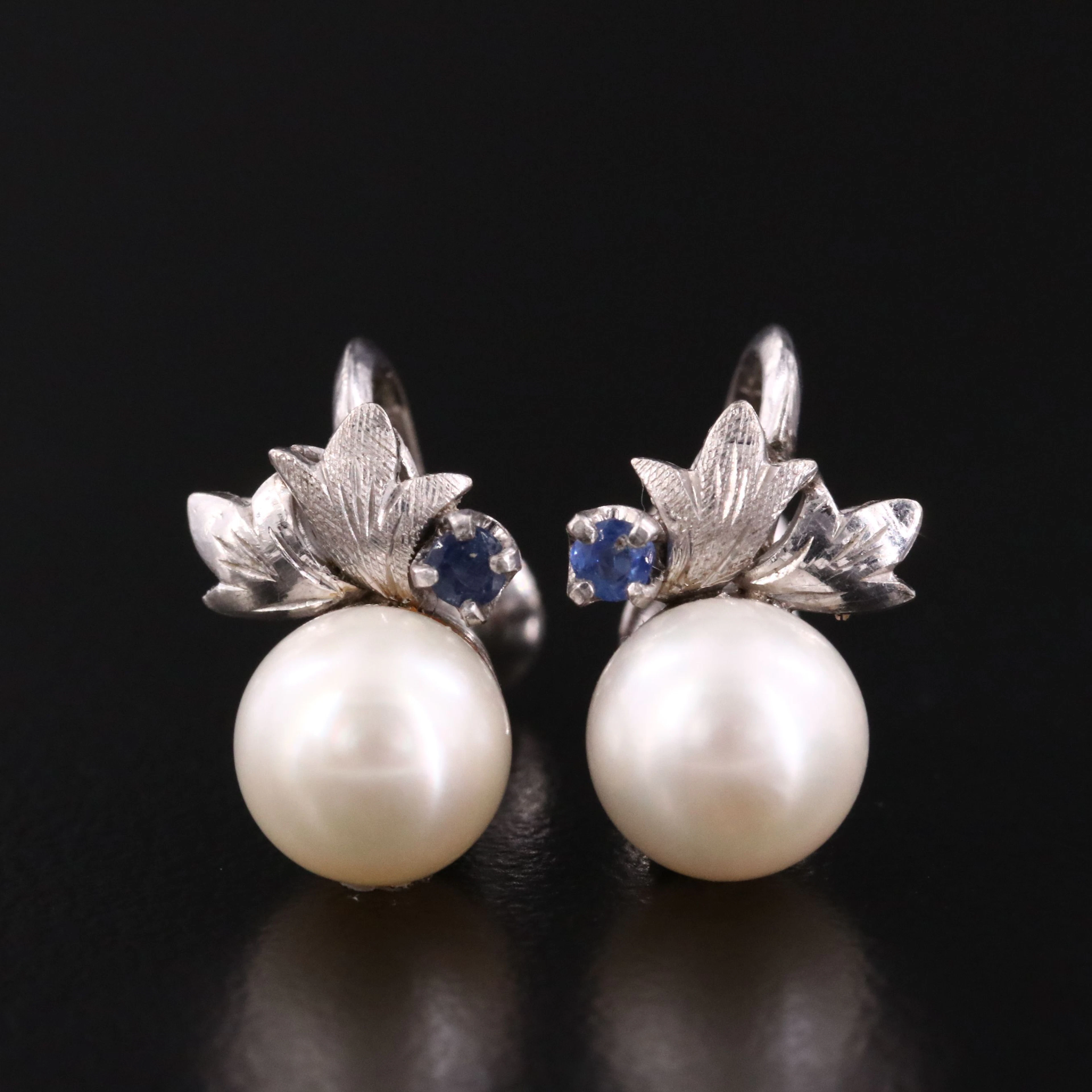 Vintage 14K Pearl and Sapphire Earrings