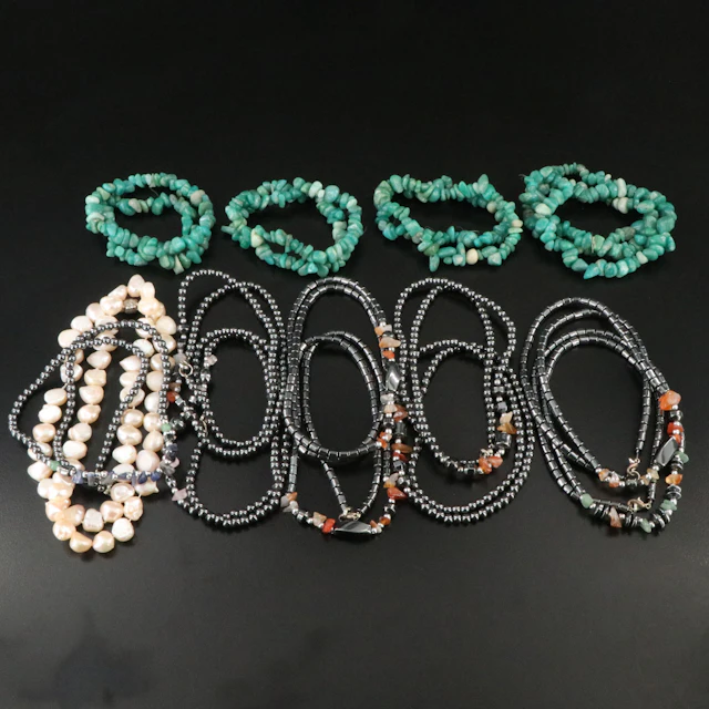 Assorted Bead Jewelry Collection Featuring Amazonite, Pearl and Hematite