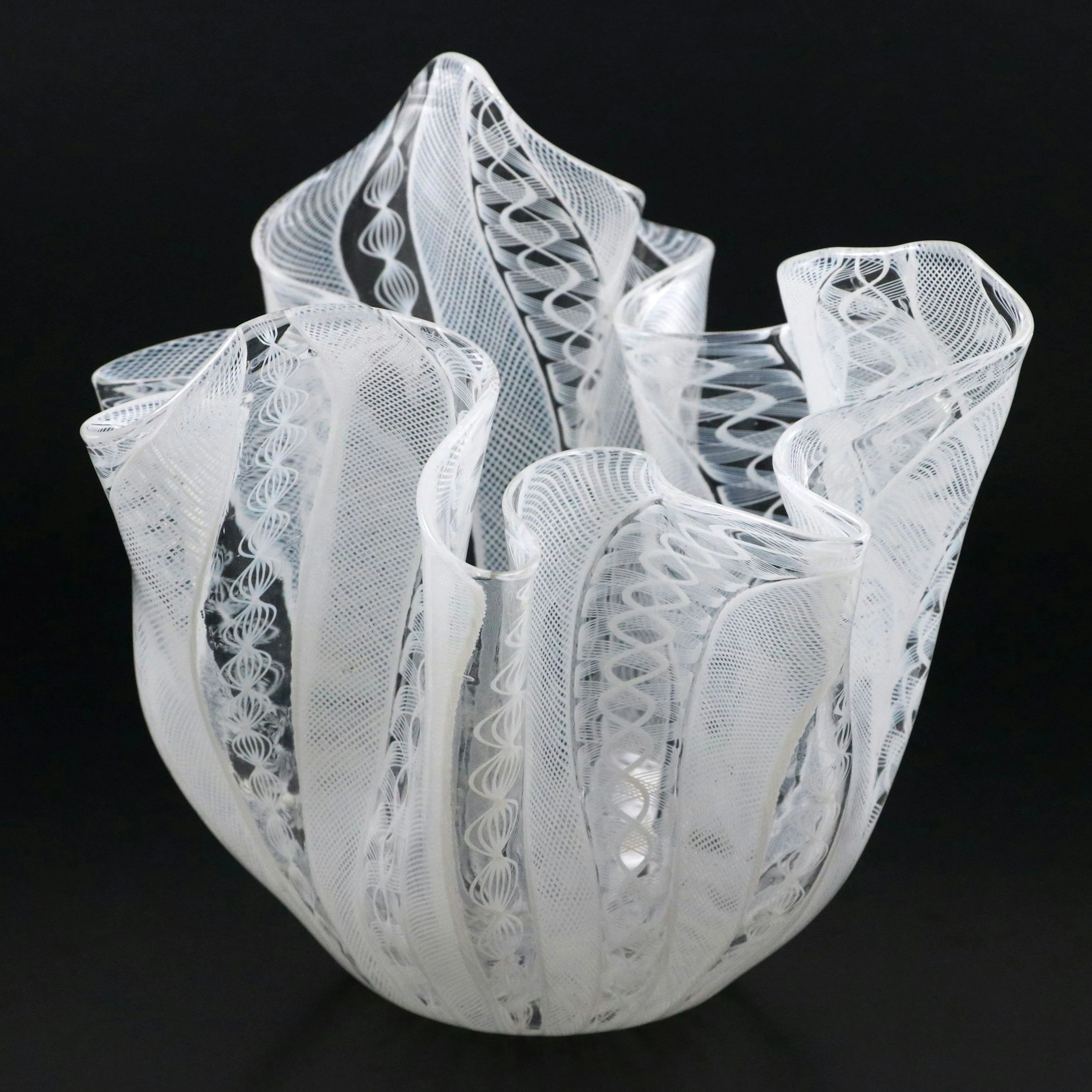 Fulvio Bianconi for Venini Lattimo Zanfirico Fazzoletto Murano Glass