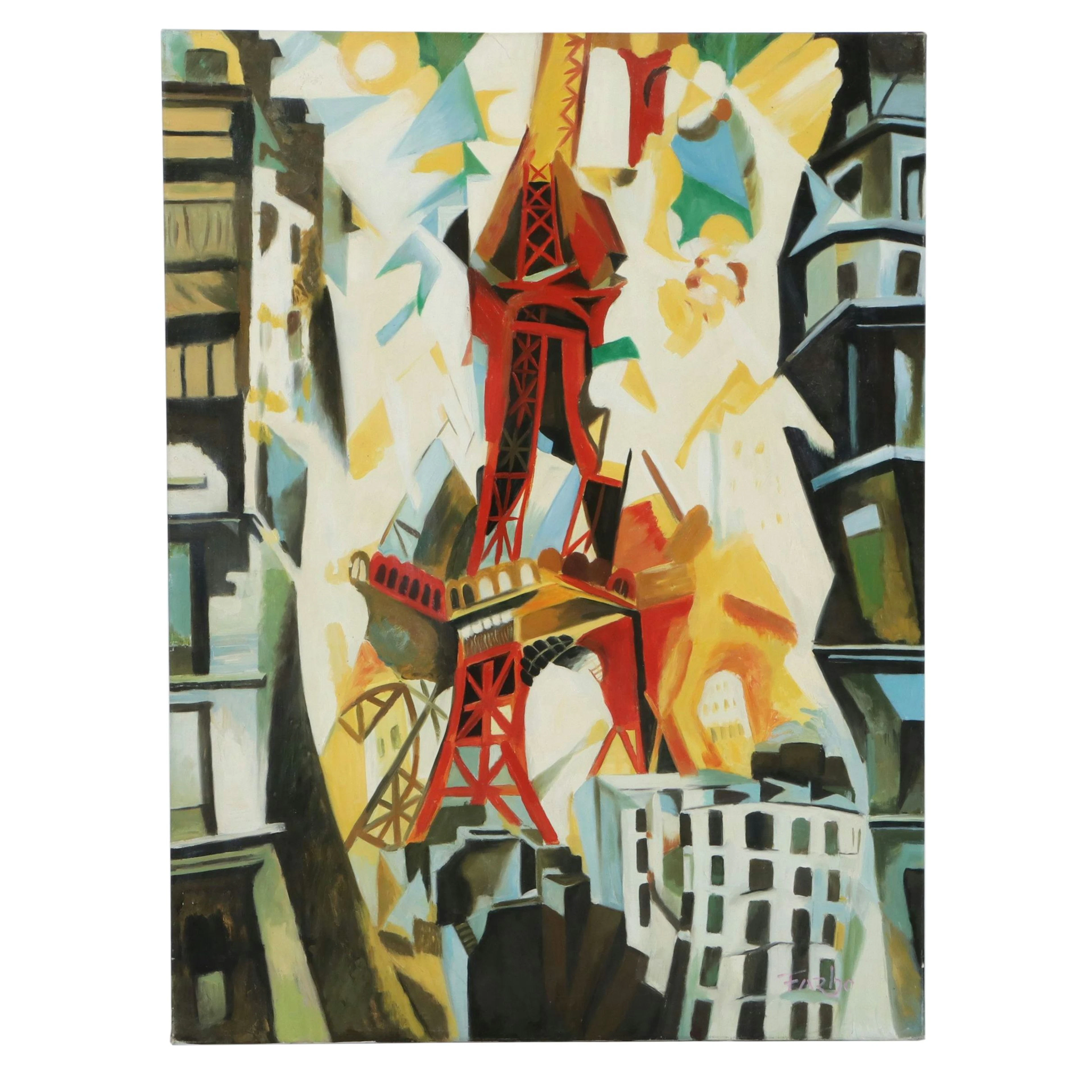After Robert Delaunay Oil Painting Copy of "Champs de Mars: The Red Tower"