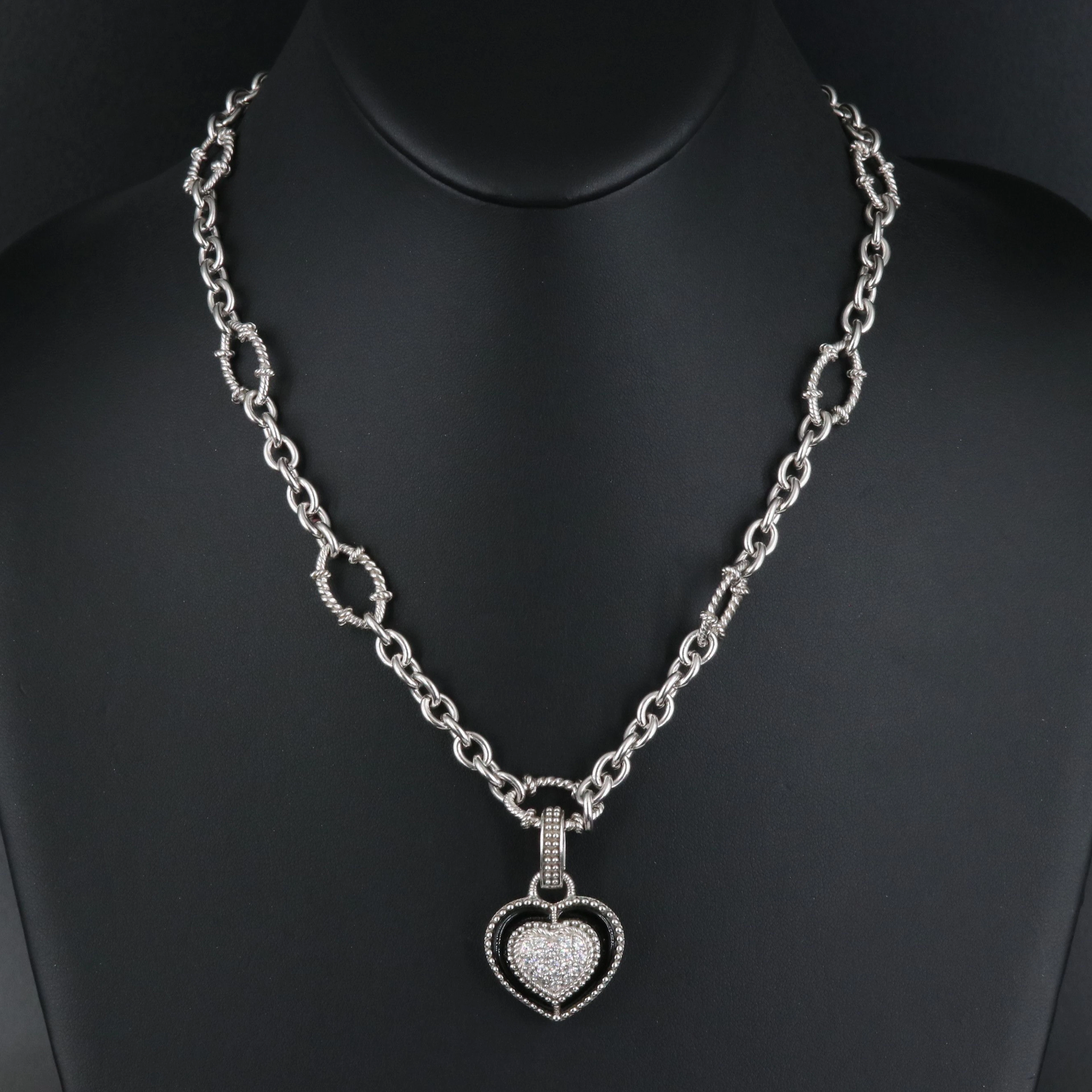 Judith Ripka Sterling CZ Heart Enhancer Pendant and Necklace