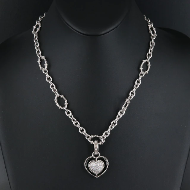 Judith Ripka Sterling CZ Heart Enhancer Pendant and Necklace