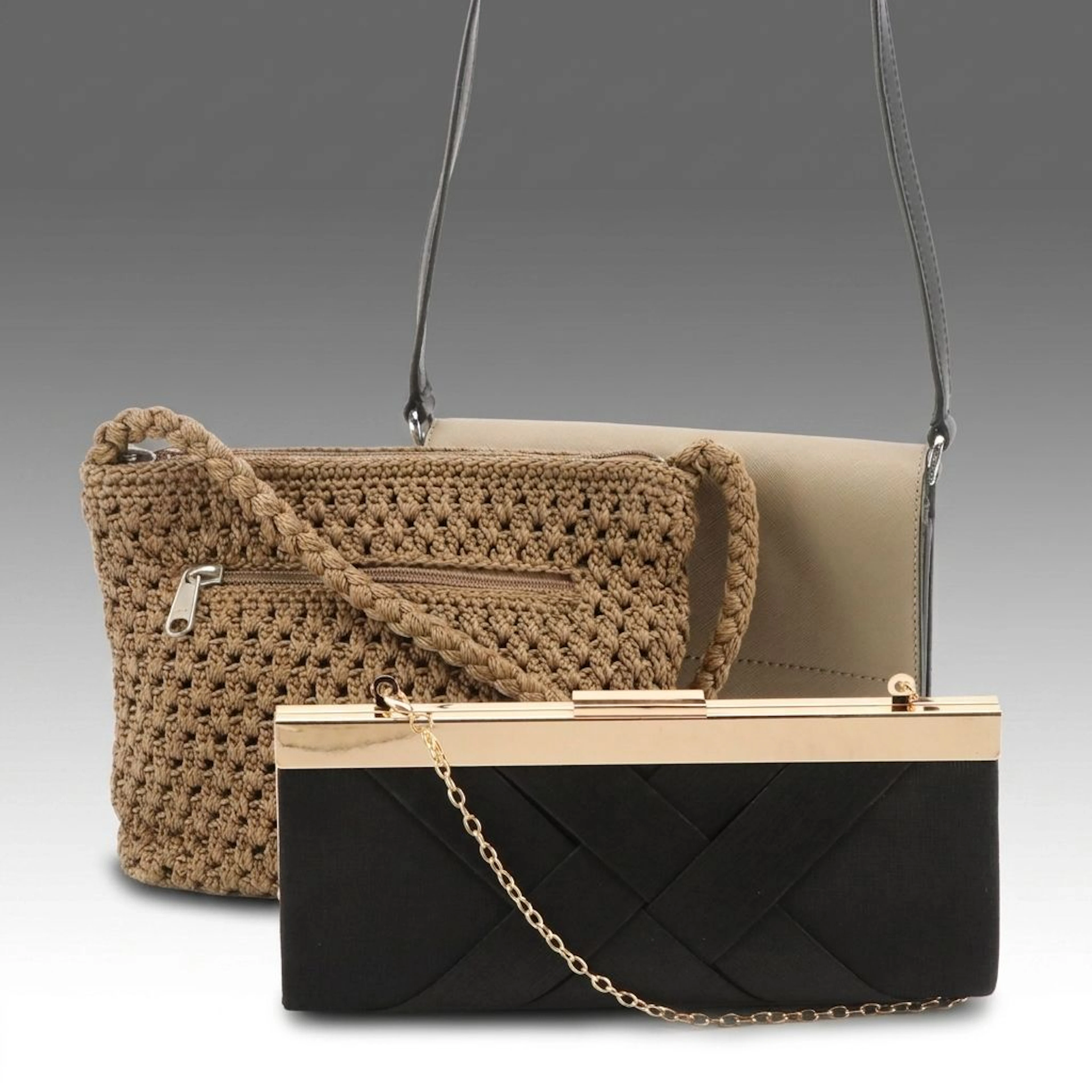 Calvin Klein Flap Crossbody Bag in Neutral and Black Leather with Other Bags