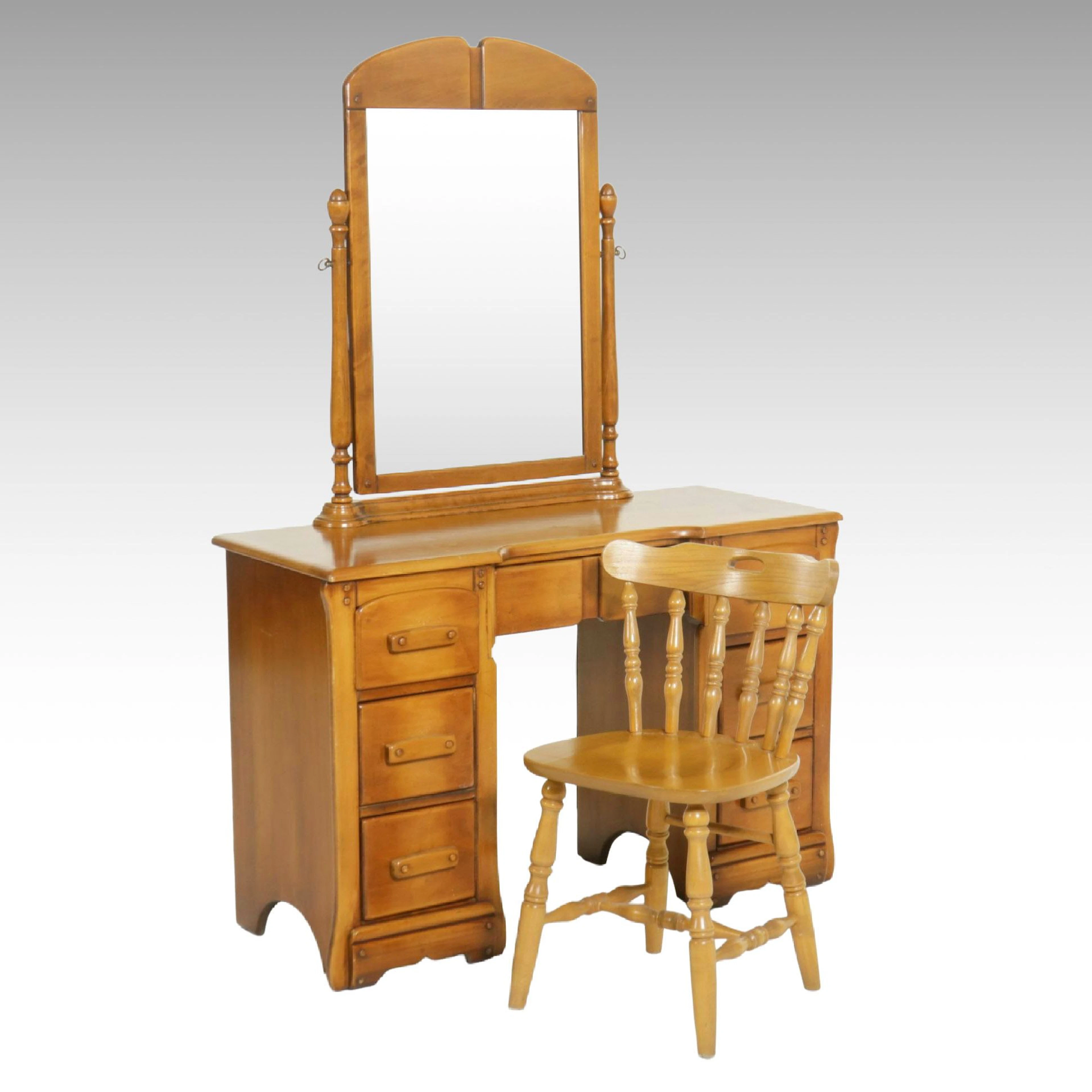 Maple Vanity Desk and Chair, Mid-20th Century