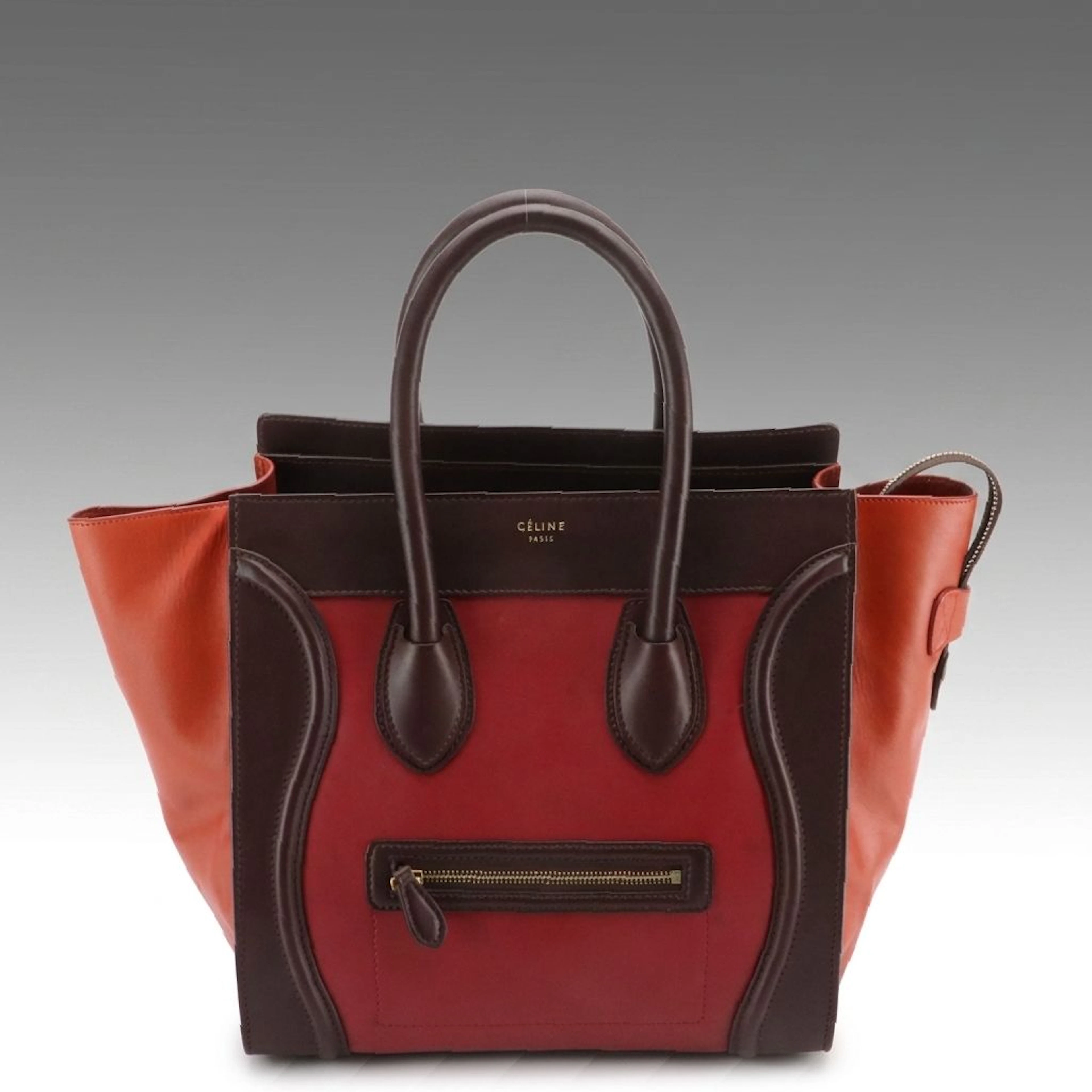 Céline Mini Luggage Top Handle Zip Tote Bag in Tricolor Calfskin Leather