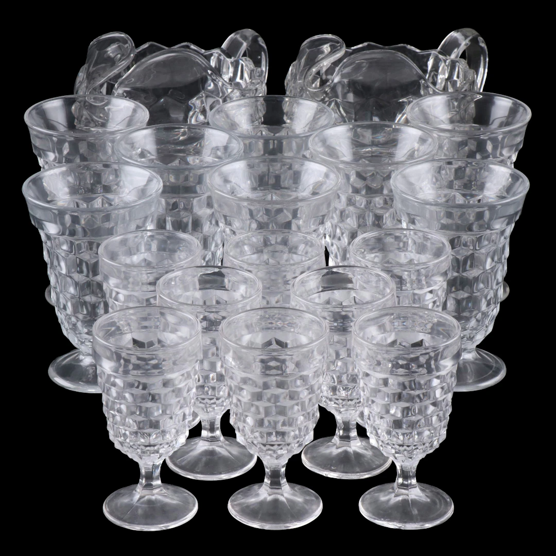 Fostoria "American Clear" Glass Iced Tea and Juice Glasses with Ice Lip Jugs
