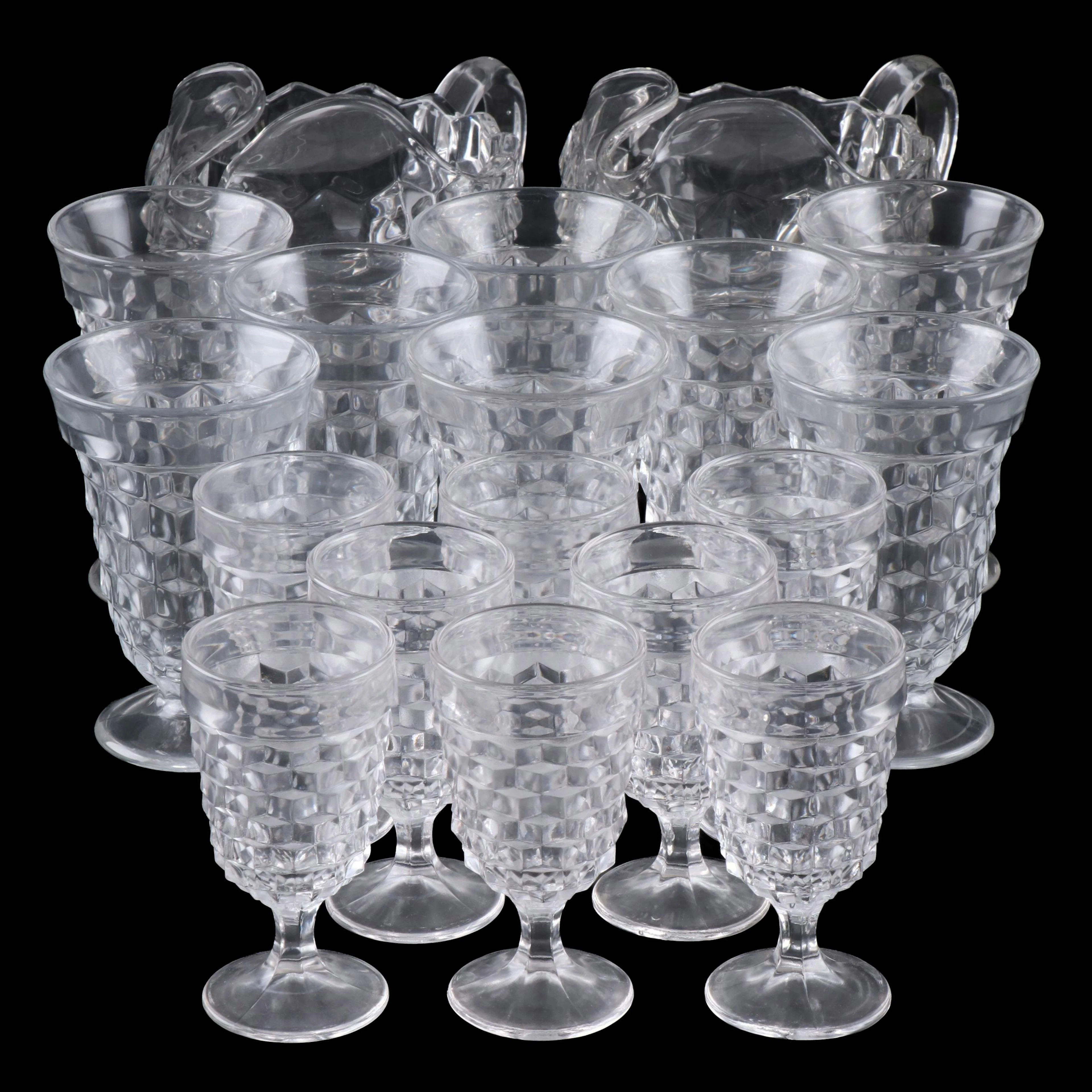 Fostoria "American Clear" Glass Iced Tea and Juice Glasses with Ice Lip Jugs