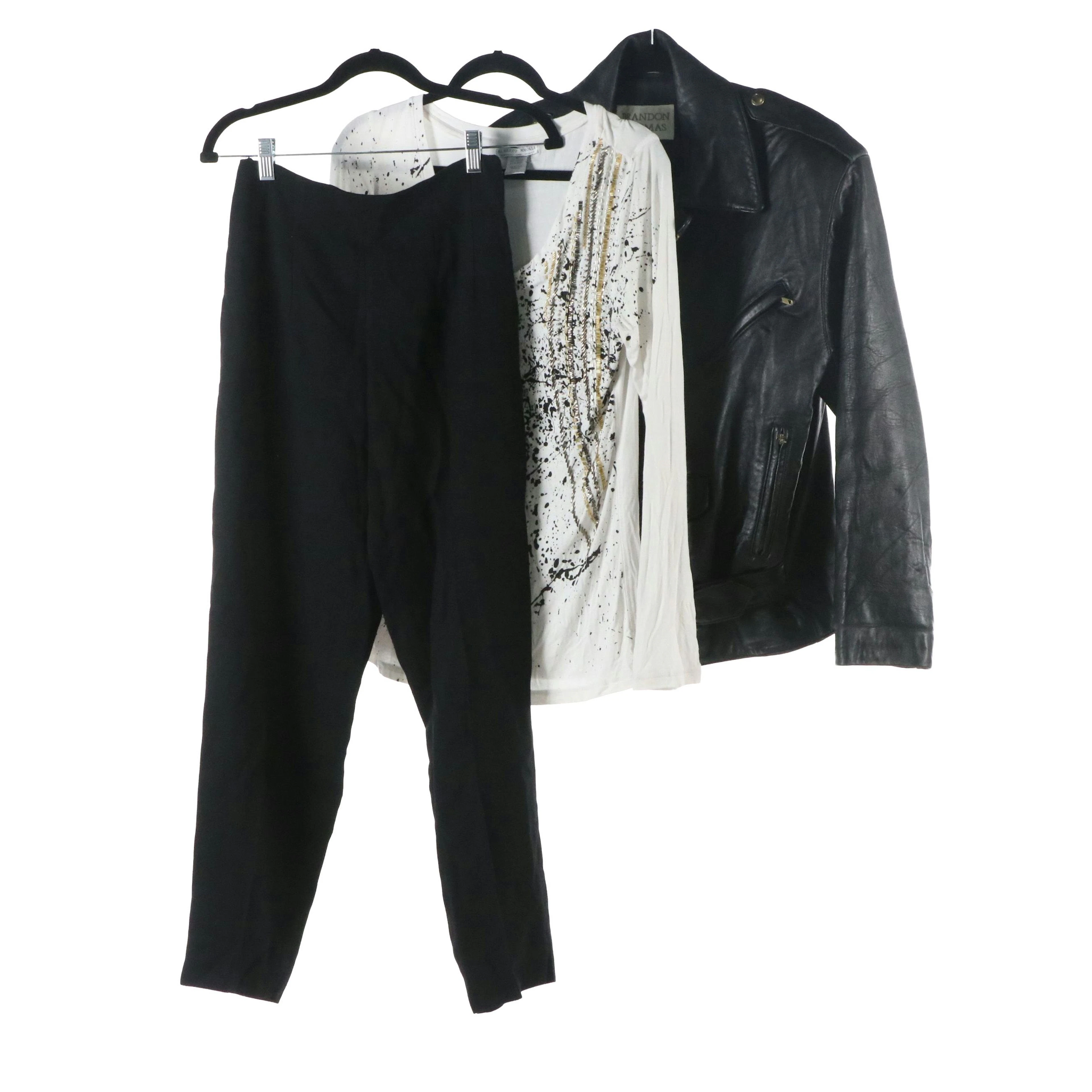 Rococo Virgin Wool Trousers, Brandon Thomas Leather Moto Jacket & Other Top